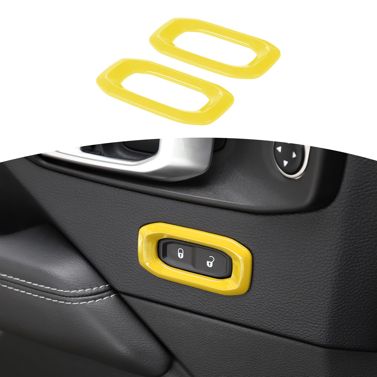 Jeep Wrangler JL JLU & Gladiator JT Door Lock Switch Button Trim Cover (2018-2024) - Yellow Interior Accessories (2-Pack) | Durable ABS Plastic Upgrade | Perfect for Off-Roading & Daily Driving