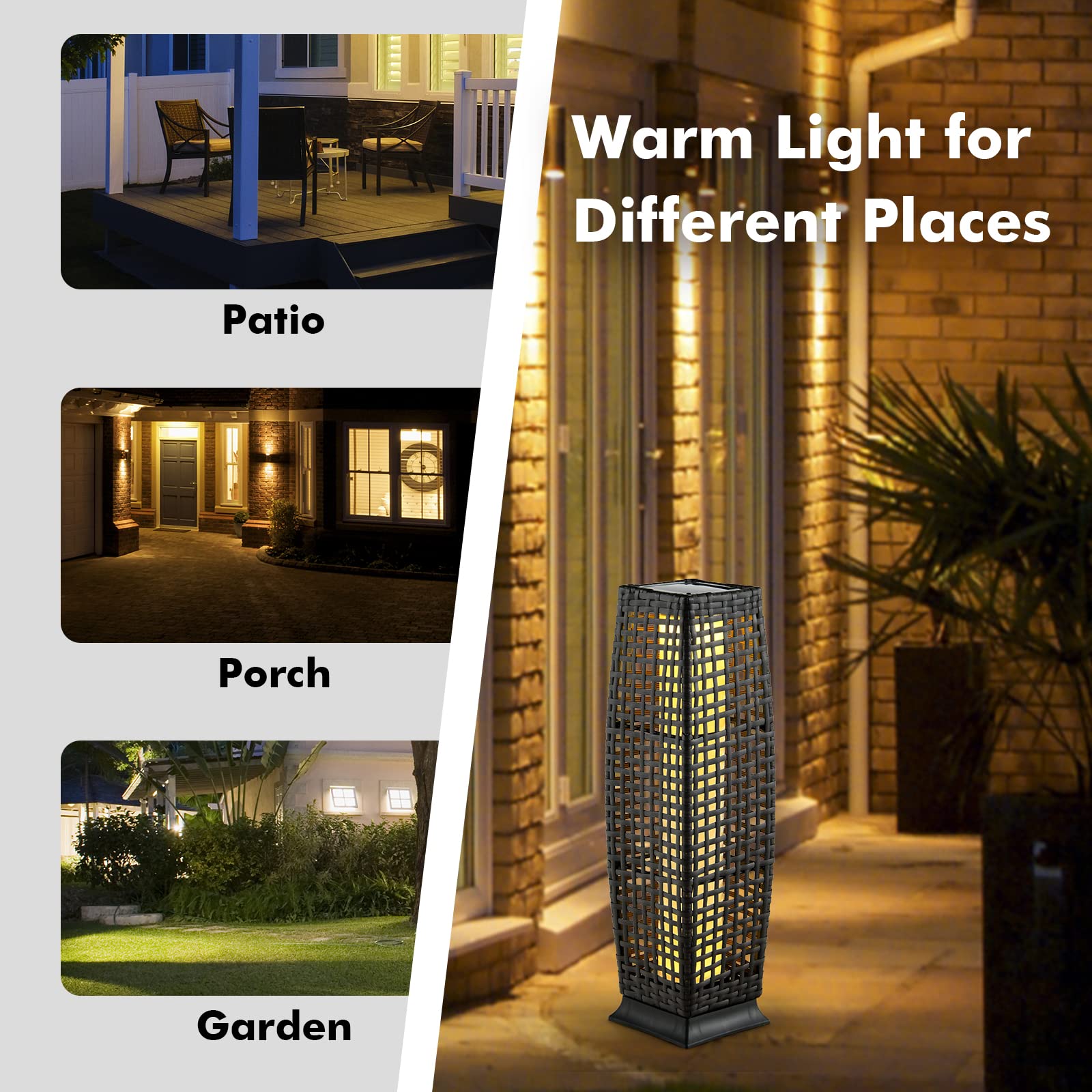 Tangkula 2-Piece Outdoor Solar Powered LED Floor Lamps - IP65 Waterproof Wicker Design with Auto On/Off for Garden, Patio, Porch, Deck & Pathway Lighting | Weather-Resistant Decorative Lanterns (Cross-Black) - Perfect for Evening Gatherings & Landscape Illumination