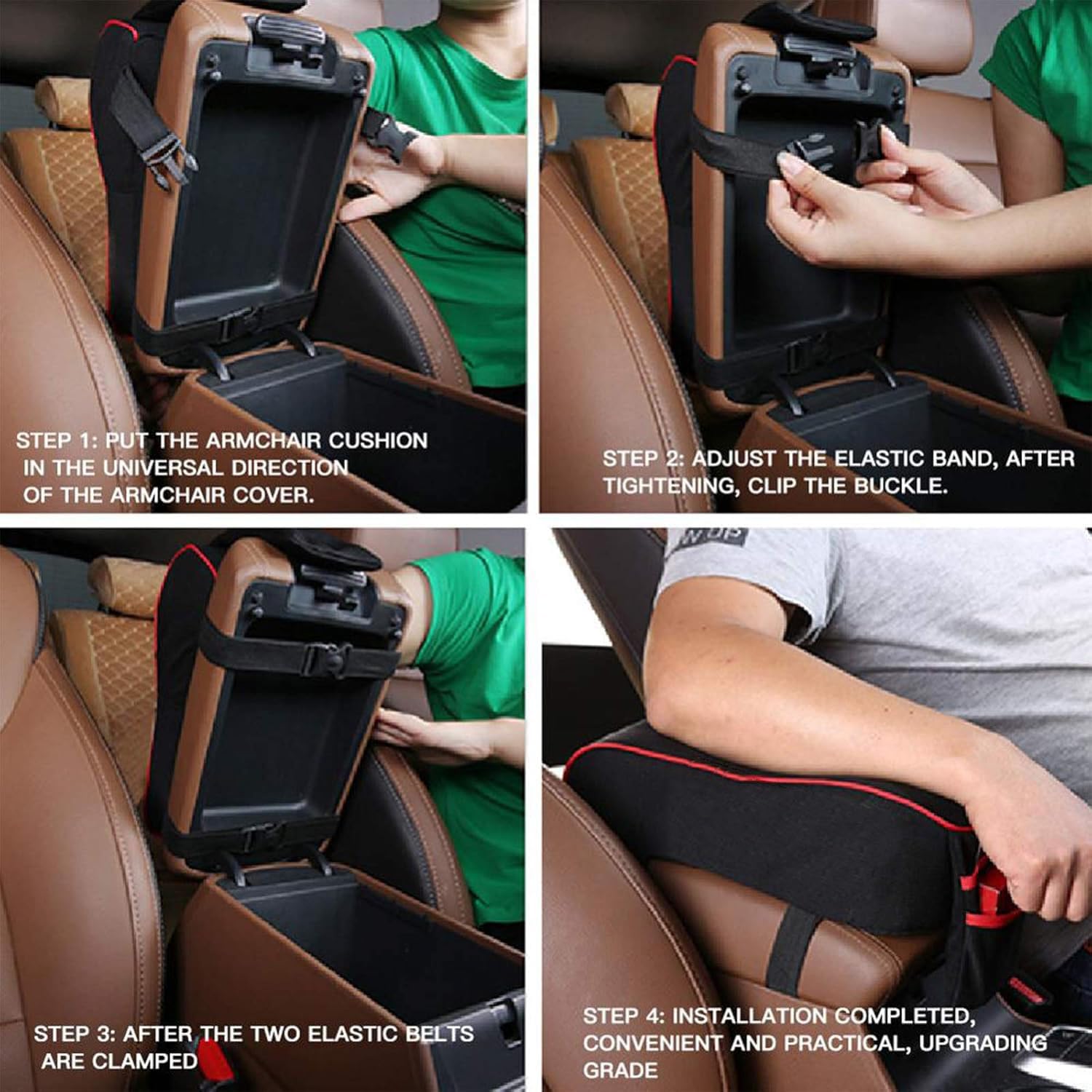 **Universal Car Armrest Cushion with Memory Foam & Phone Holder - Soft Center Console Pillow Pad with Storage Pockets - Beige - Comfort for Long Drives & Road Trips**