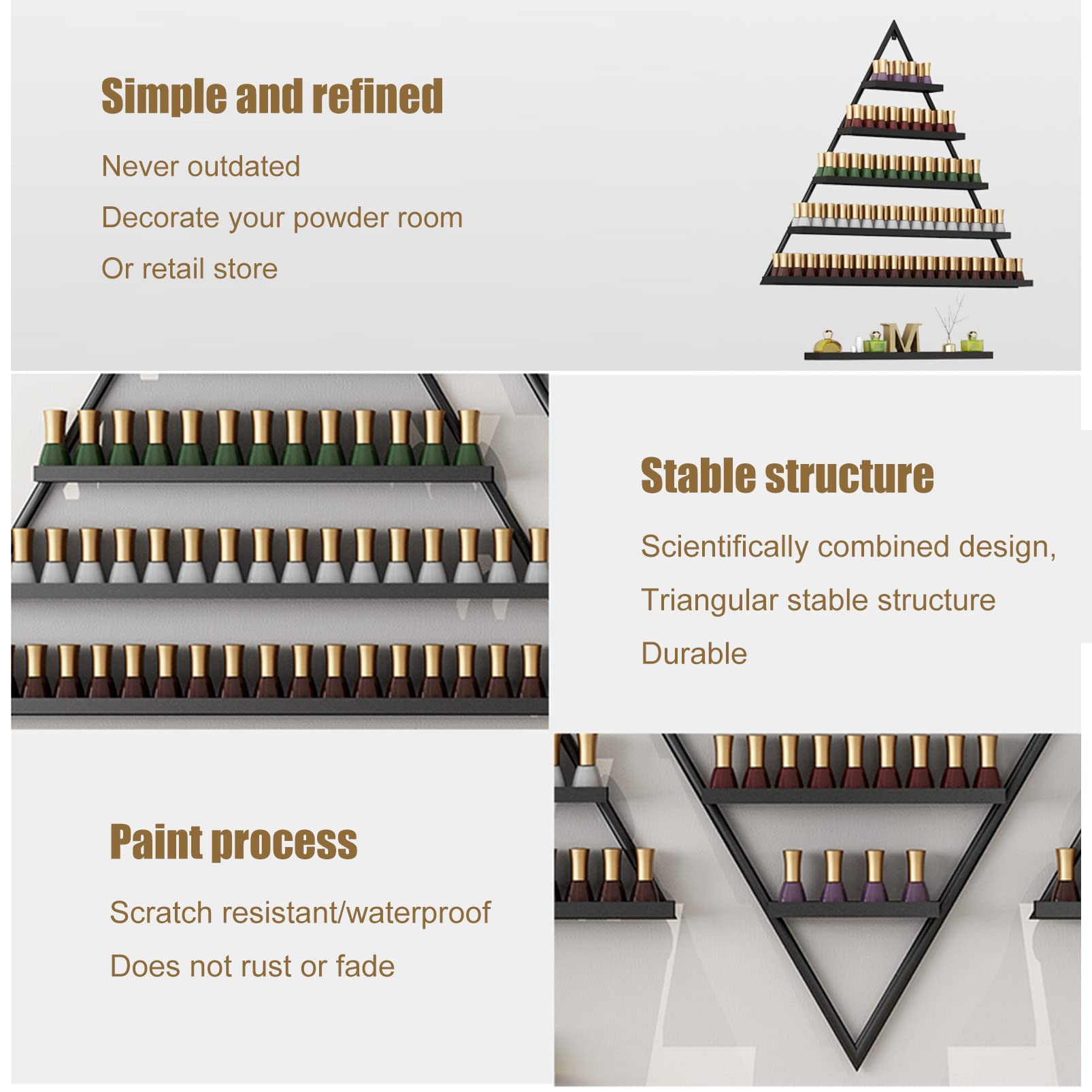 Wall Mounted Nail Polish Rack & Perfume Organizer - Triangle Metal Shelf for Essential Oils, Cosmetics & Spice Storage | Perfect for Home Salon, Spa & Business Display | Durable & Space-Saving Solution