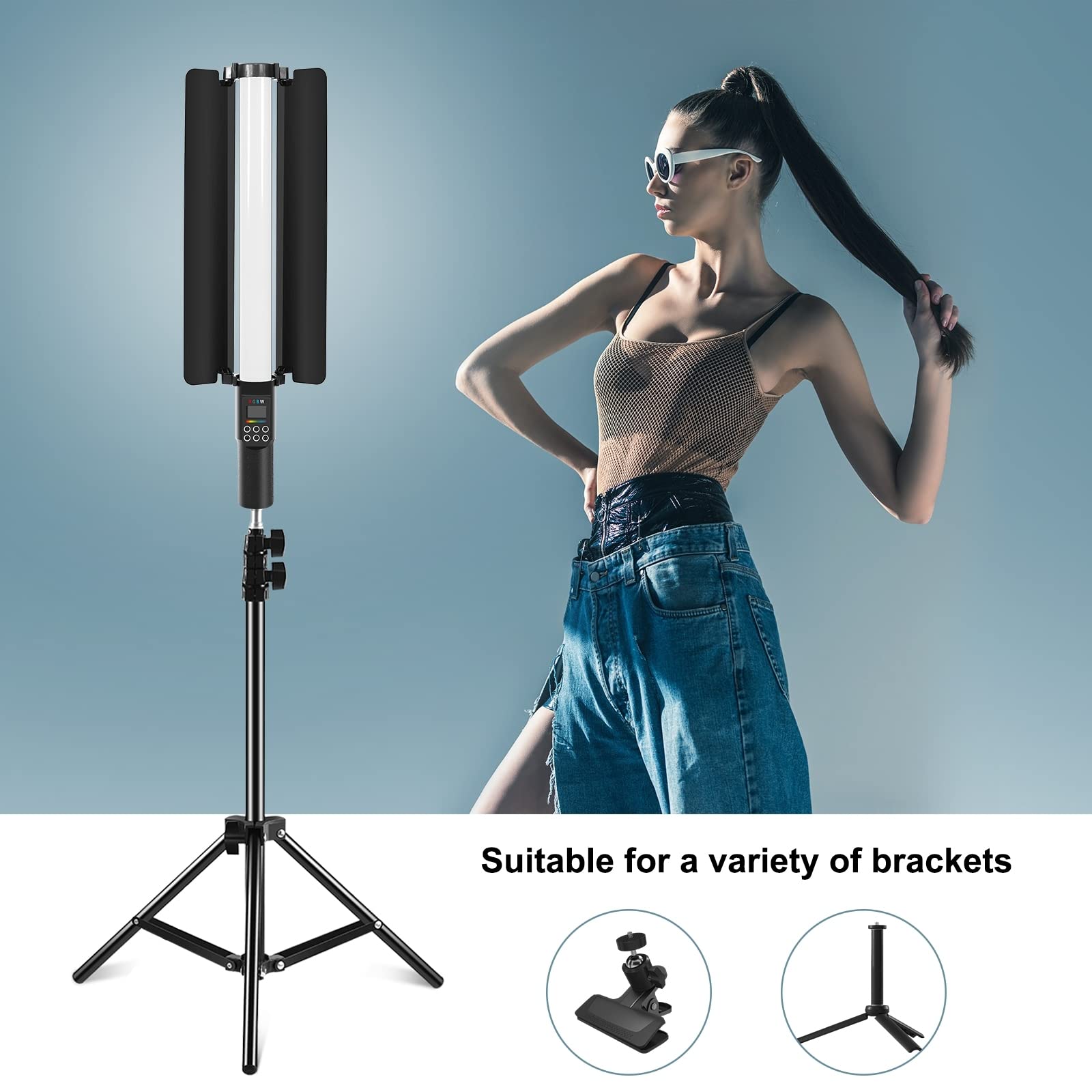 PULUZ 122 LED RGB Handheld Stick Light - Full Color Adjustable LED Fill Light with Barndoor for Photography, Videography & YouTube Content Creation
