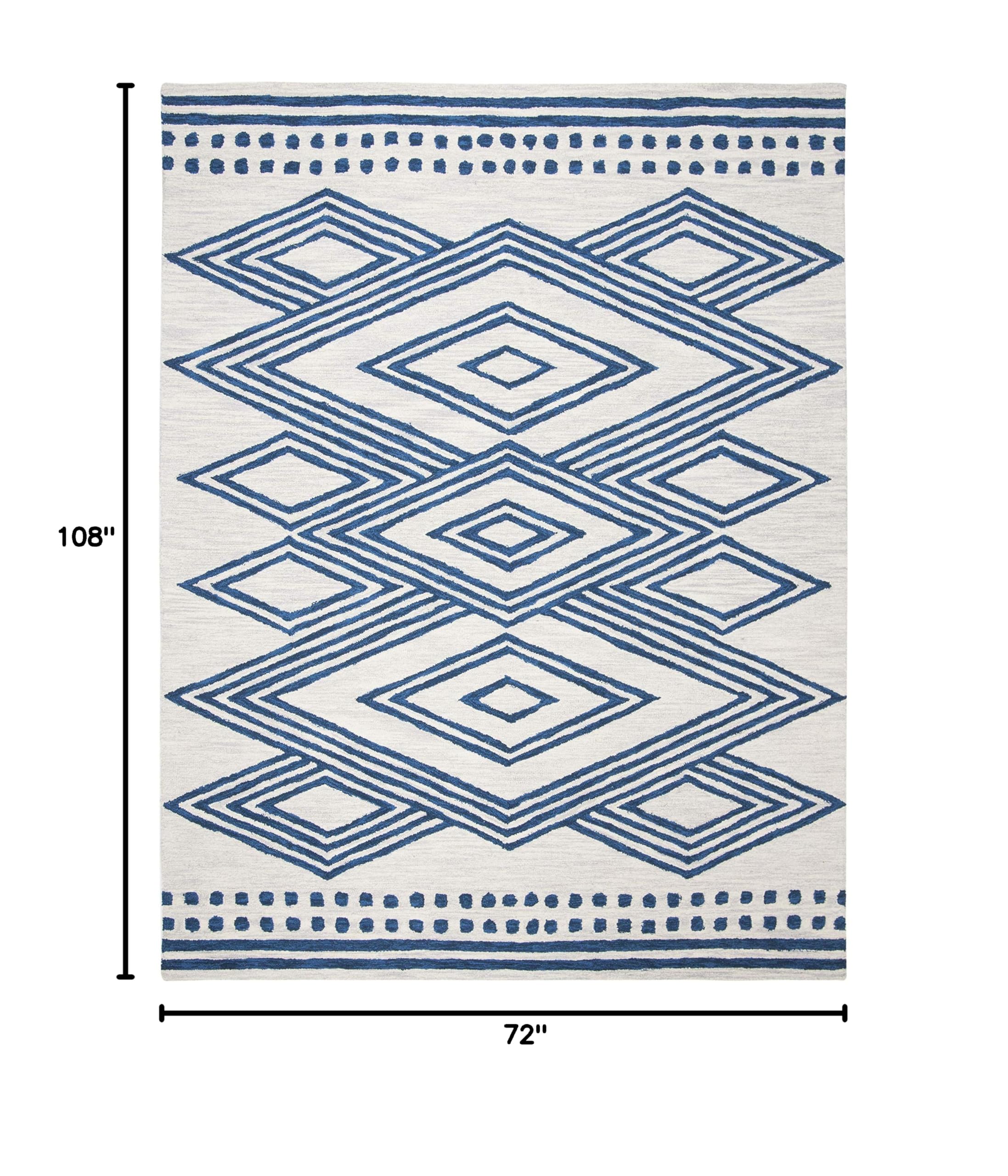 SAFAVIEH Micro-Loop Collection 6' x 9' Handmade Moroccan Wool Area Rug - Ivory & Navy Tribal Design - Durable for High Traffic Areas - Perfect for Living Room, Bedroom, Office & Entryway (MLP156A)