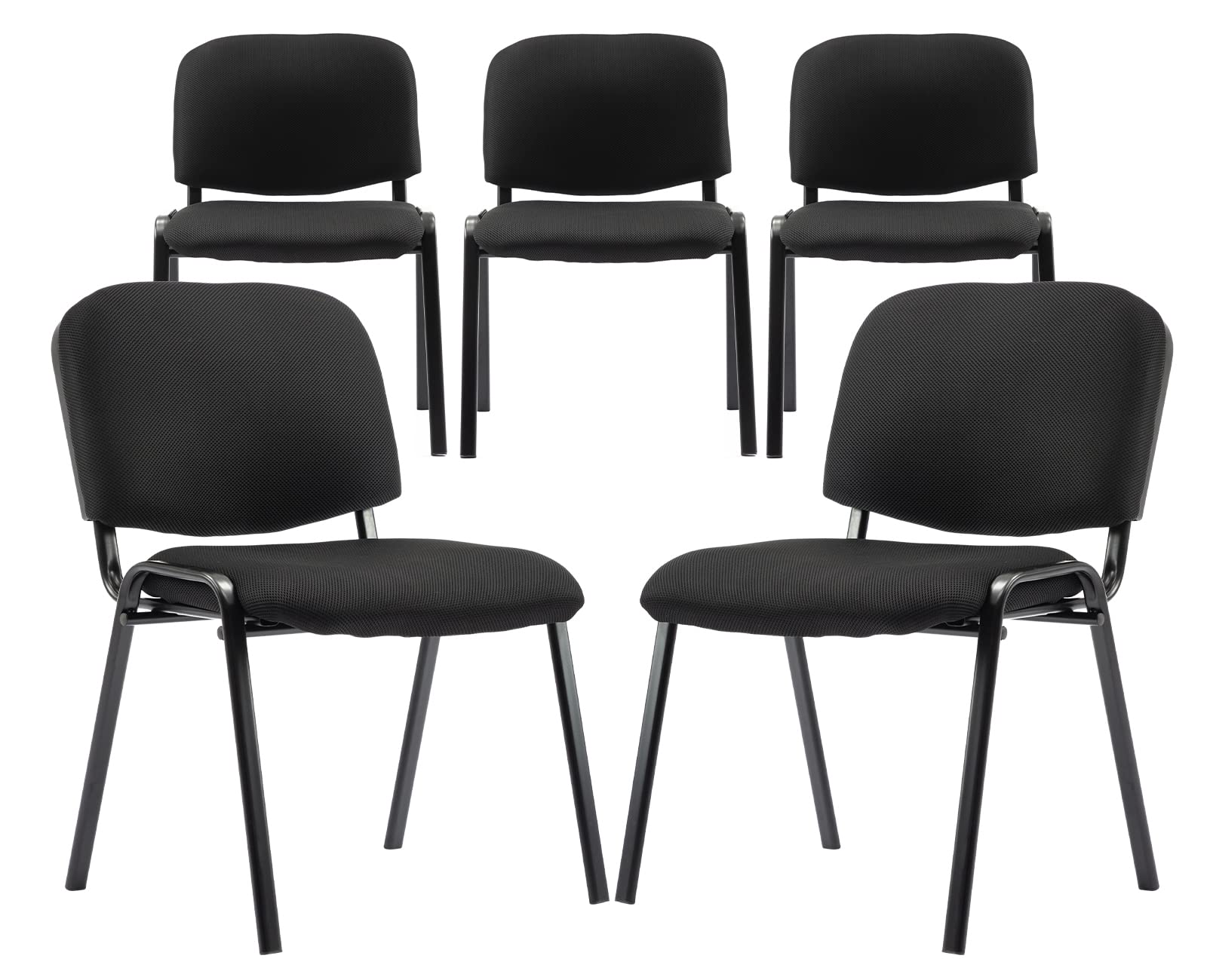 5-Pack Stackable Waiting Room Chairs - Black Mesh Conference & Office Guest Chairs for Reception Areas, Breakrooms, Lobby, Events, Church, School, Hall & Hotel Use - Space-Saving Design for High-Traffic Areas