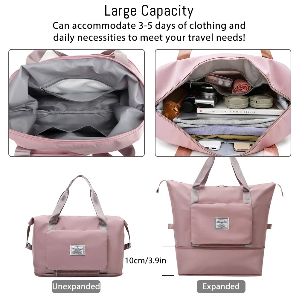 Large Capacity Foldable Travel Duffel Bag - Waterproof Expandable Sports Shoulder Bag for Gym, Travel, Shopping | Portable Carry-On Luggage for Overnight Trips, Weekend Getaways & Outdoor Adventures (Fuchsia Pink) - Perfect for Fitness Enthusiasts, Business Travelers & Vacation Packing