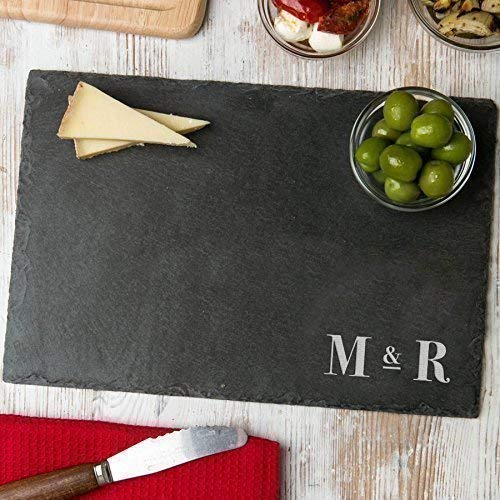 Personalized Slate Rectangle Chopping Board with Initials - Unique Wedding, Engagement & Housewarming Gift for Couples - Elegant Slate Serving Tray & Cheese Board for Dinner Parties & Special Occasions