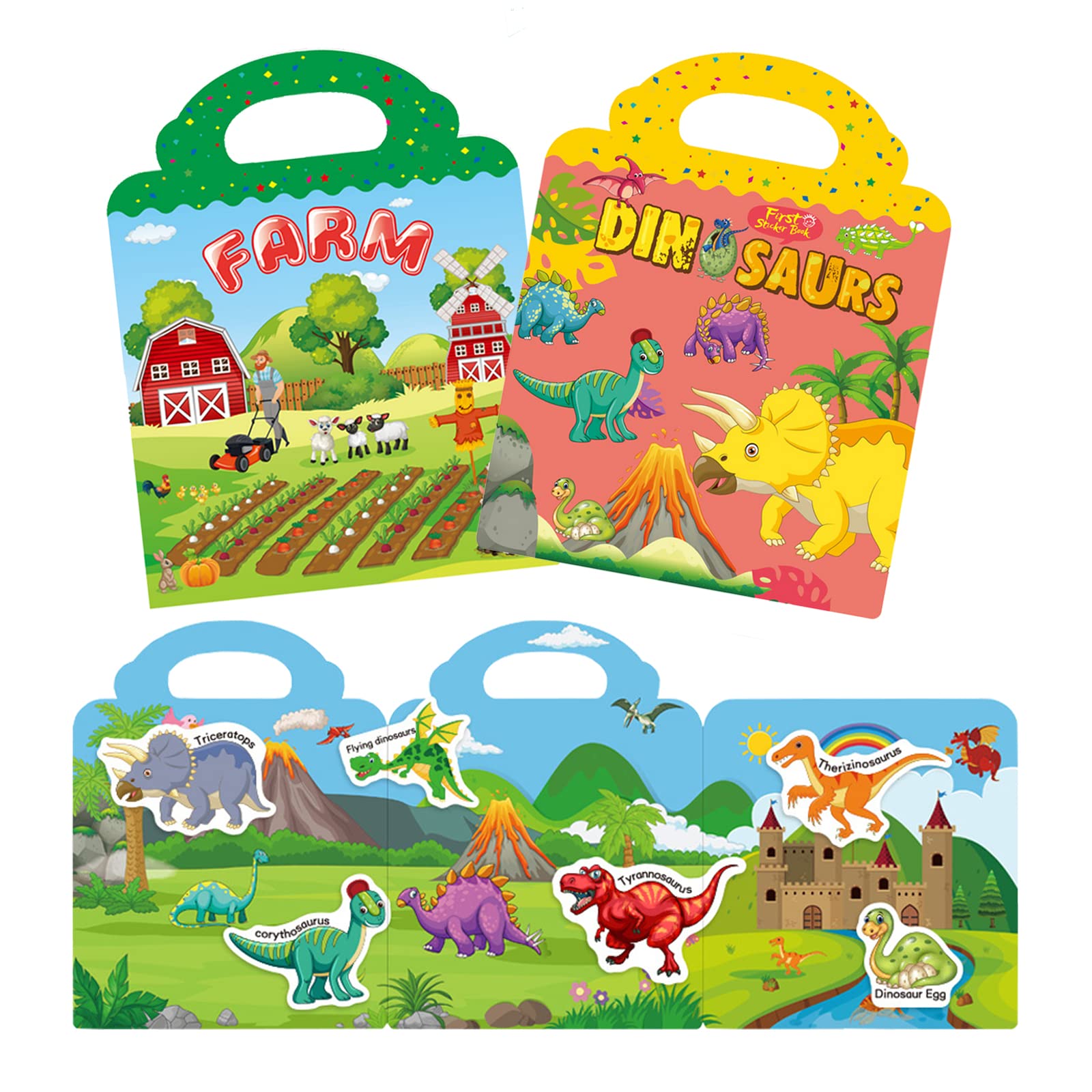 Farm & Dinosaur Sticker Book for Toddlers Age 1-4 | Educational Learning Toys for 2 3 4 Year Old Boys & Girls | Montessori Sticker Activity Book | Perfect for Preschool Learning, Travel Entertainment & Birthday Gifts