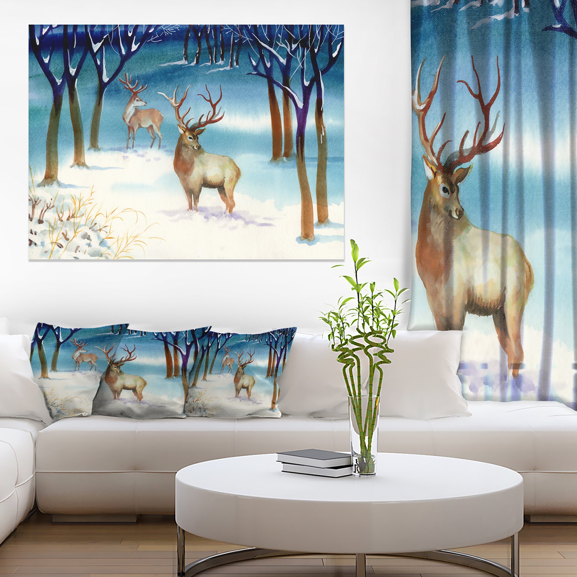 Stunning Winter Forest with Deer Landscape Canvas Wall Art Print - Perfect for Living Room, Bedroom & Office Decor