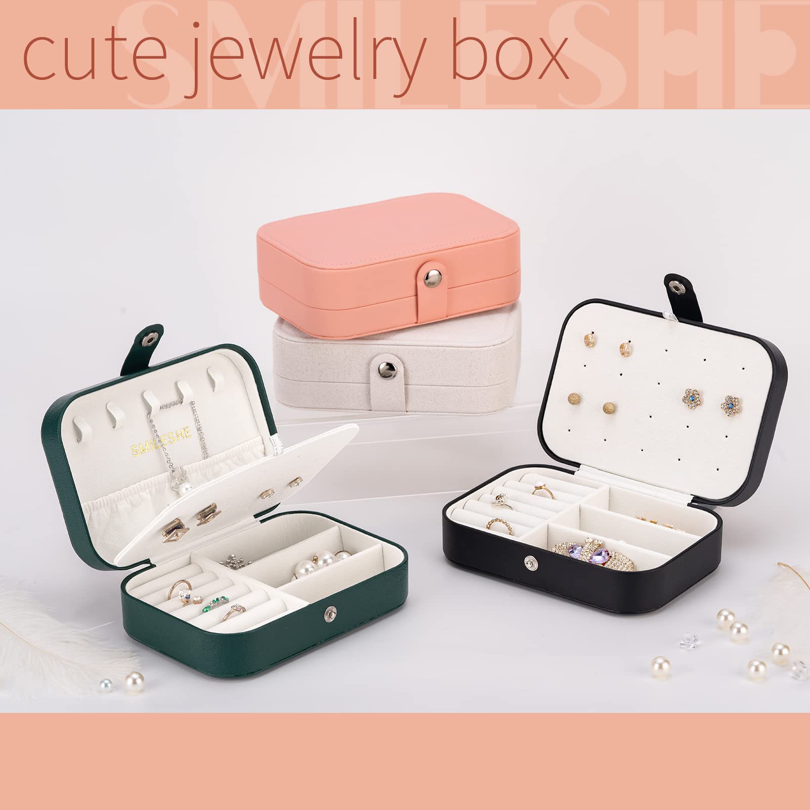 Smileshe PU Leather Jewelry Box - 2 Layer Portable Travel Organizer for Rings, Earrings, Necklaces & Bracelets - Compact Storage Case for Women's Jewelry Display & Travel Accessories