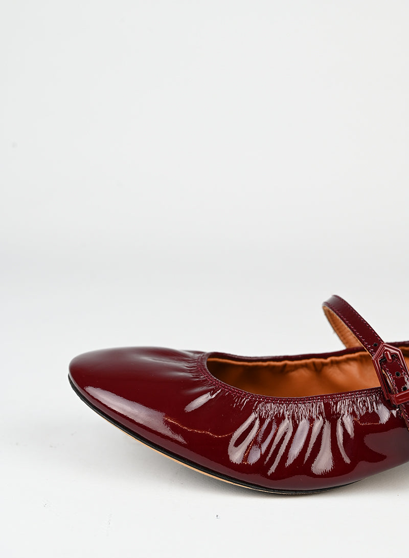 Lanvin Bordeaux Mary Jane Shoes Size 37 - Elegant Women's Flats for Work, Party & Special Occasions