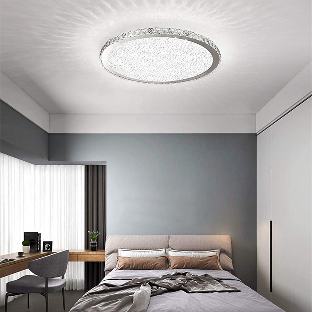 Luxury Modern Crystal Round LED Flush Mount Ceiling Light Fixture - 23.5 Inch White Close to Ceiling Chandelier for Living Room, Bedroom, Dining Room & Restaurant - Perfect for Ambient Lighting and Home Decor