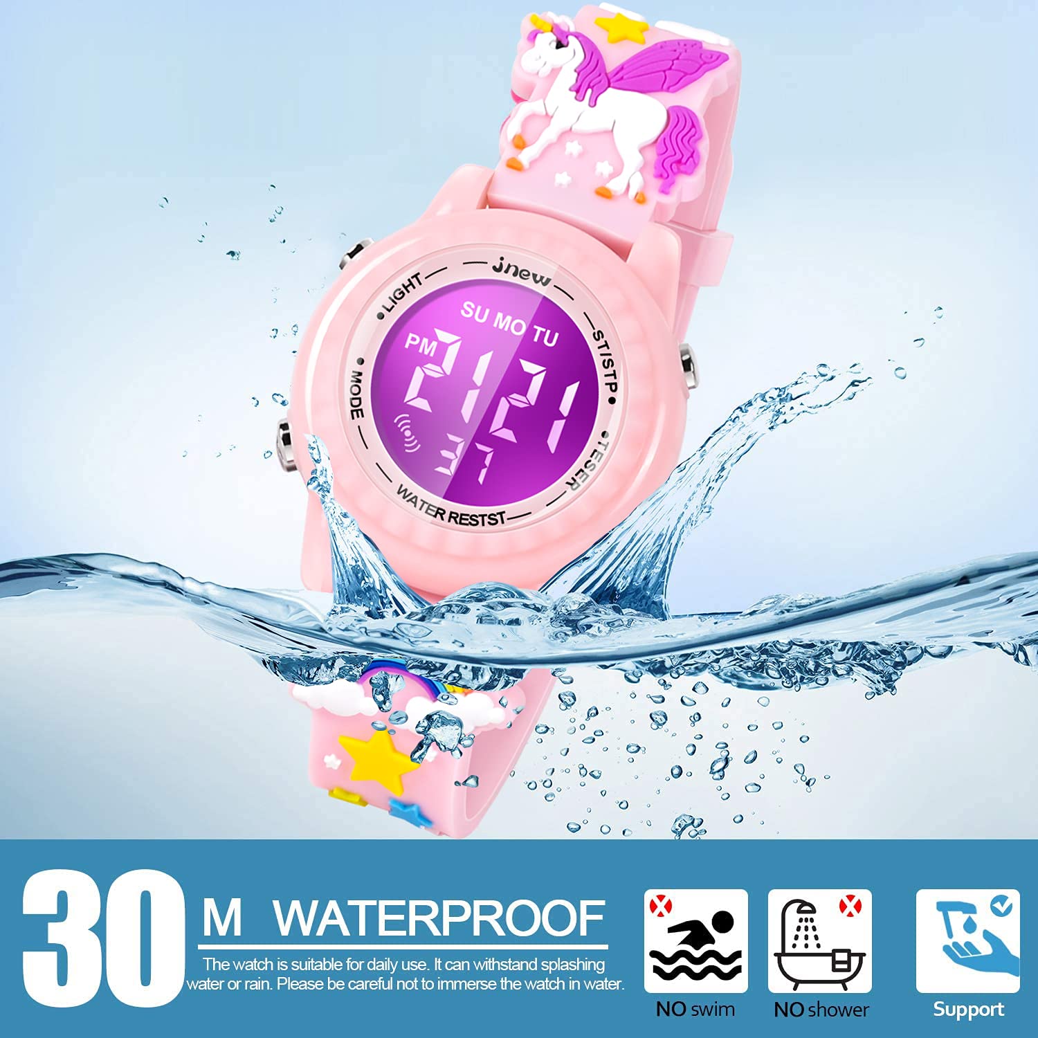 **3D Cartoon Waterproof Kids Watches with Alarm - Best Toys & Gifts for Girls Age 3-10 - Perfect for Swimming, Outdoor Play & Birthday Presents**