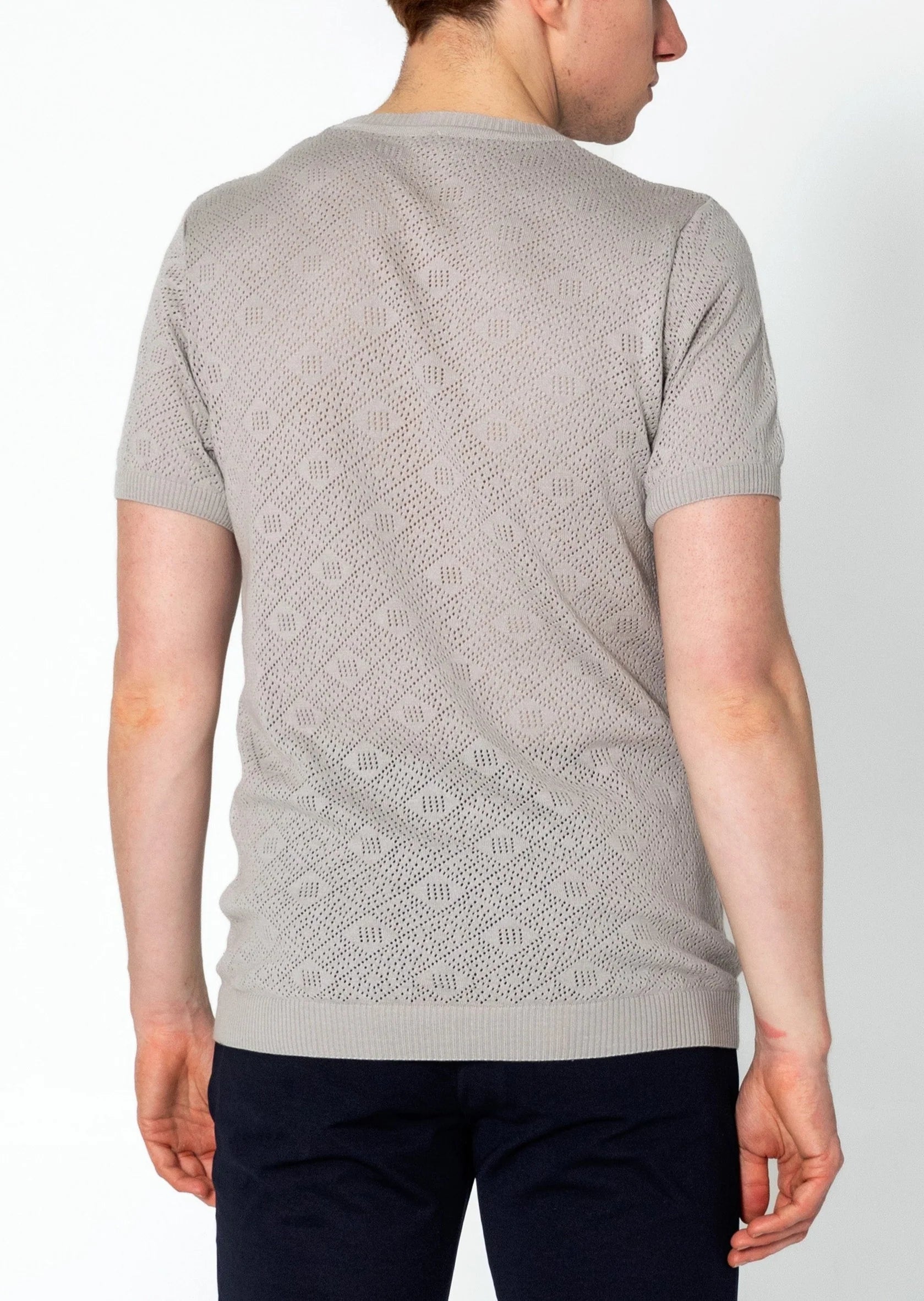 Geometric Crochet T-Shirt for Women - Stylish Grey Cotton Top for Casual Wear, Summer Outfits, and Boho Fashion