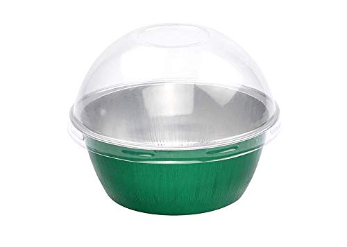 KitchenDance 4oz Disposable Colored Aluminum Baking Cups with Lids - 1000 Pack Green High Dome Foil Pans for Creme Brulee, Flan, Cupcakes, Muffins - Perfect for Home Baking, Party Desserts & Meal Prep