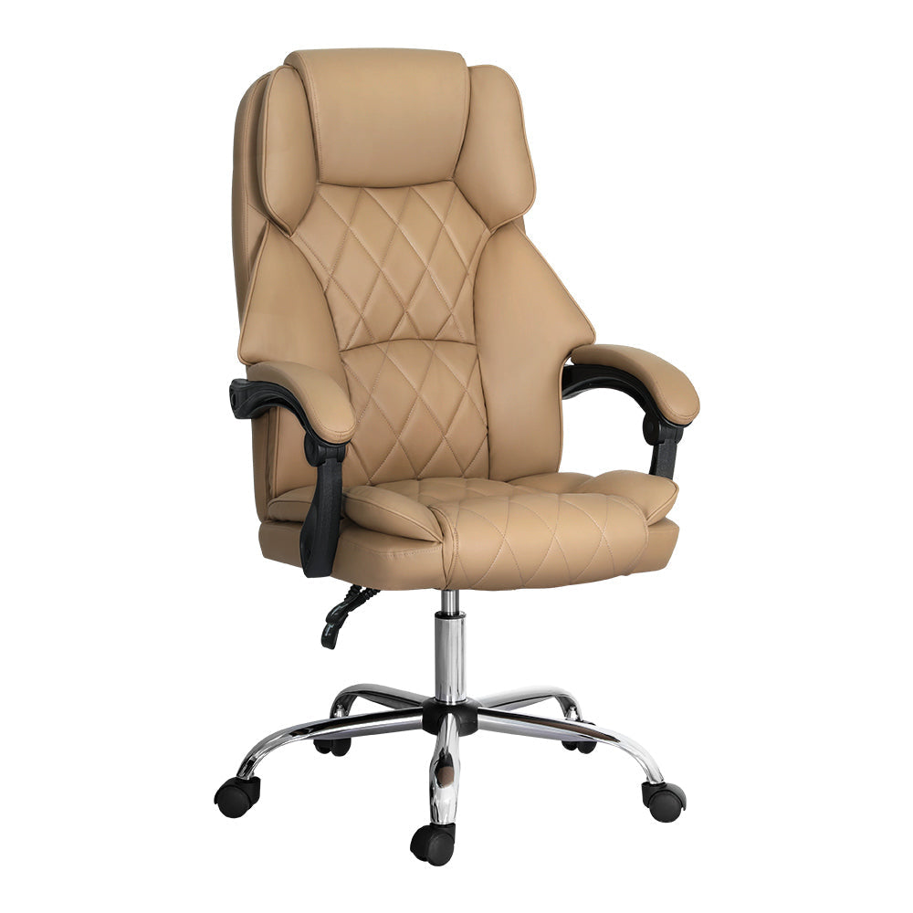 Premium Artiss Executive Office Chair - Genuine Leather Recliner in Espresso Brown - Ergonomic Desk Chair for Home Office, Conference Room & Study