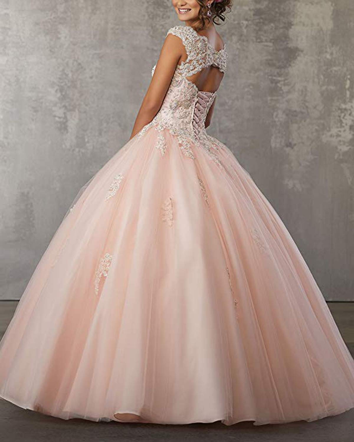 Elegant Women's Lace Beaded Princess Tulle Ball Gown - Sweet 16 Quinceanera Party Dress for Prom, Homecoming, Formal Events & Special Occasions