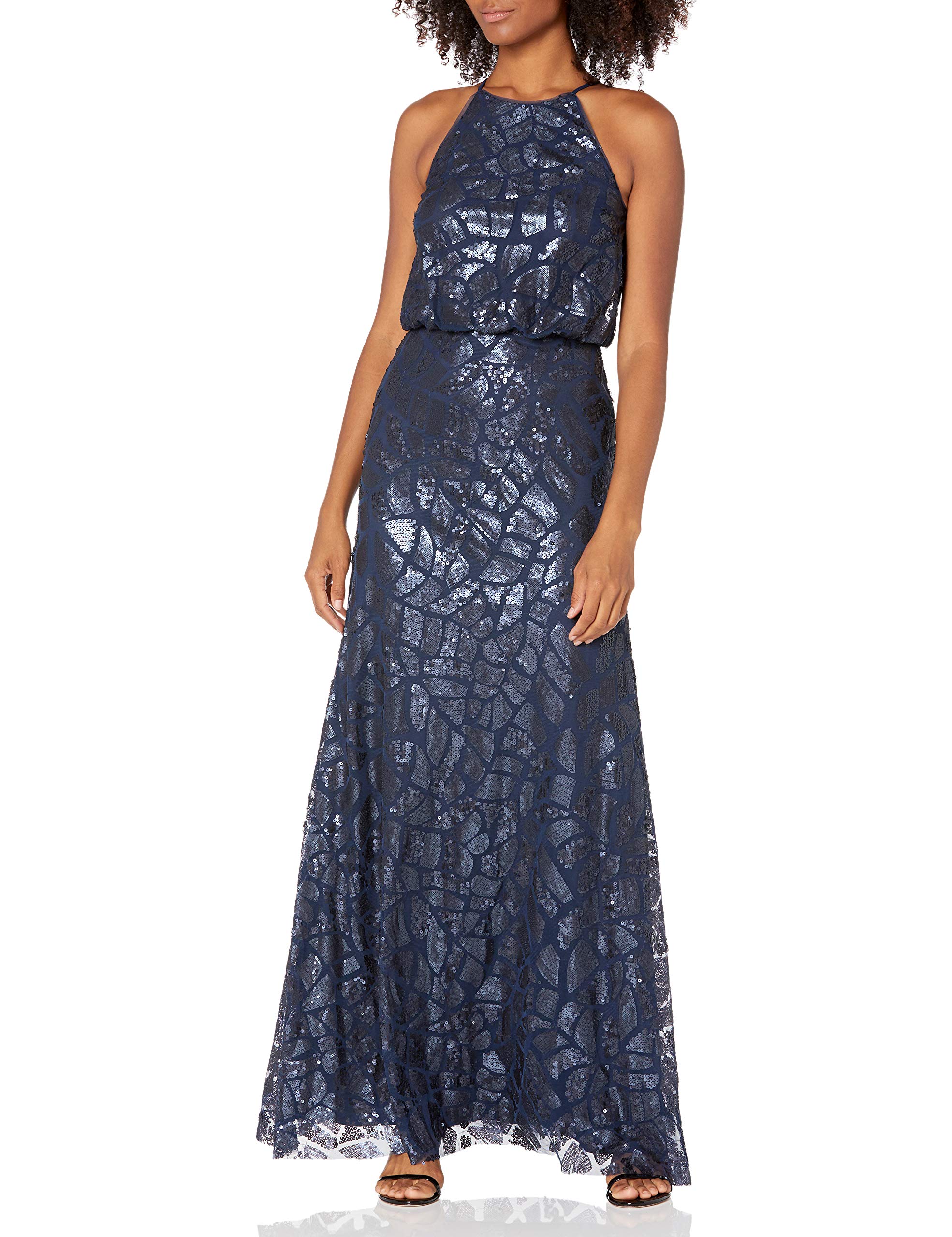 Donna Morgan Tiffany Sequin Halter Blouson Gown for Women - Elegant Evening Dress for Prom, Wedding & Special Occasions