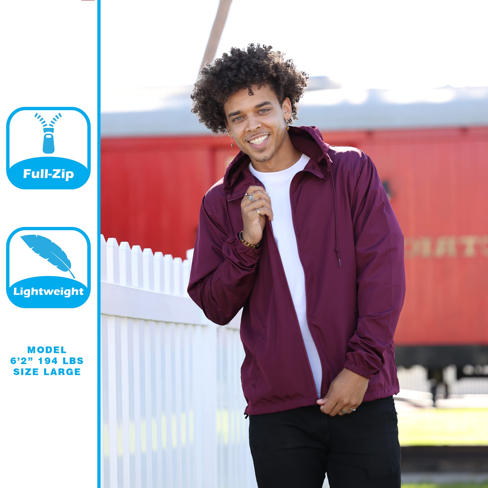 Global Blank Men's Lightweight Water-Resistant Windbreaker Jacket - Perfect for Outdoor Activities, Hiking, Running & Travel