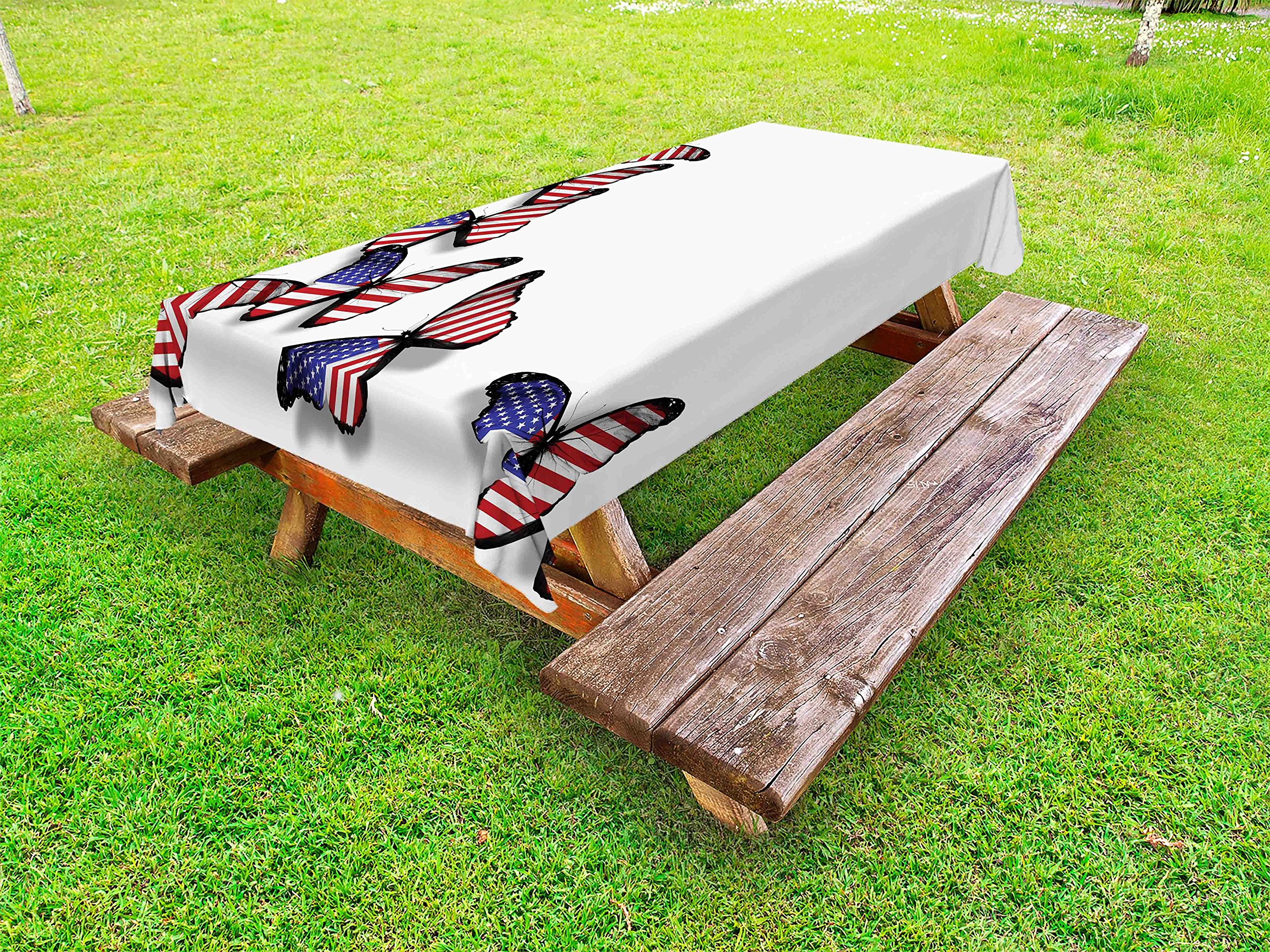Americana Outdoor Tablecloth - American Flag with Flying Butterflies Design, Patriotic Red White Blue Washable Picnic Table Cover 58x104 Inches - Perfect for 4th of July BBQs, Memorial Day Parties & Outdoor Dining Decor