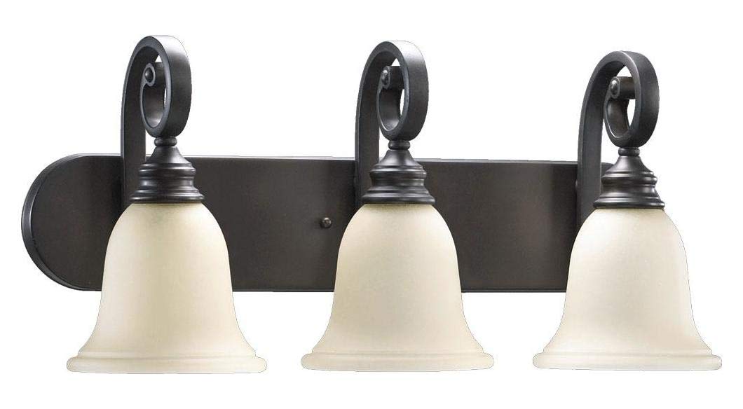 3-Light Oiled Bronze Vanity Light Fixture with Amber Scavo Glass Shades - Perfect for Bathroom, Bedroom, or Dressing Room Lighting