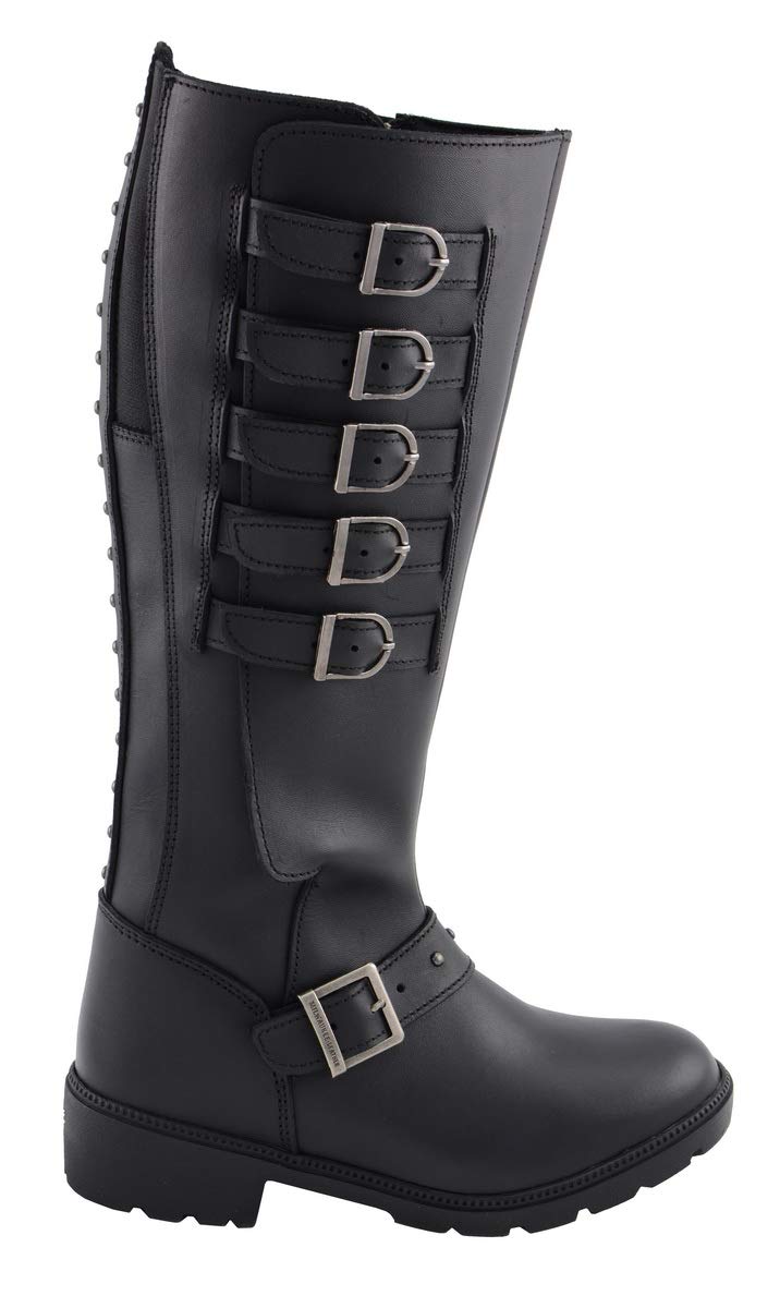 Milwaukee Leather MBL9395 Women's Black Leather 17-Inch Motorcycle Boots with Side Strap & Zipper - Size 7.5 | Durable Riding Boots for Harley Davidson & Cruiser Bikes | Perfect for Long Rides & Motorcycle Events