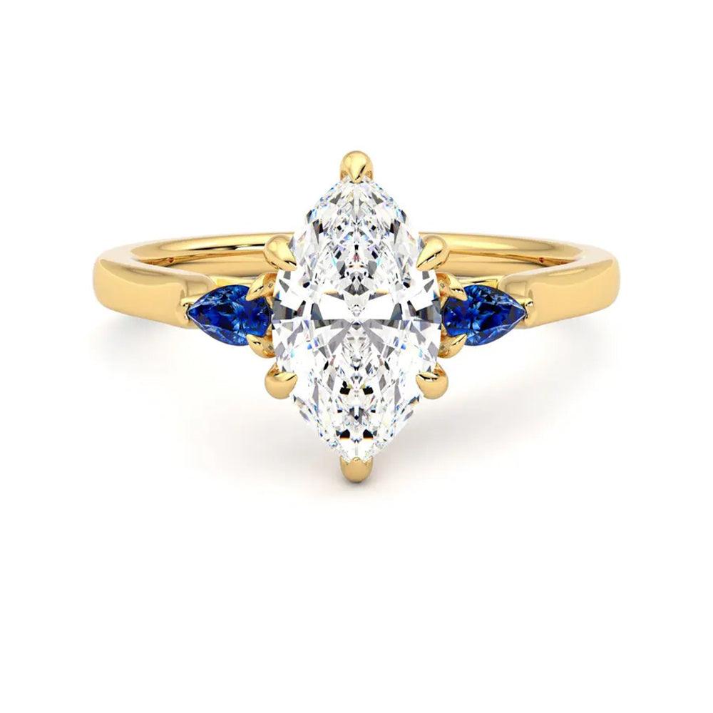 Three Stone Marquise Cut Moissanite Engagement Ring with Hidden Anniversary Stone Accent - Elegant Wedding Proposal Jewelry for Brides, Anniversary Gifts & Special Occasions
