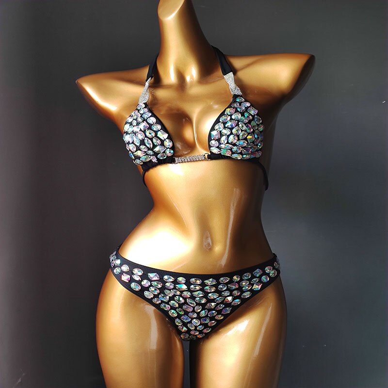 Sexy Rhinestone Triangle Bikini Swimsuit for Women - Luxury Crystal Diamond Push Up Swimwear with Gathered Straps | Perfect for Pool Parties, Beach Vacations & Summer Getaways