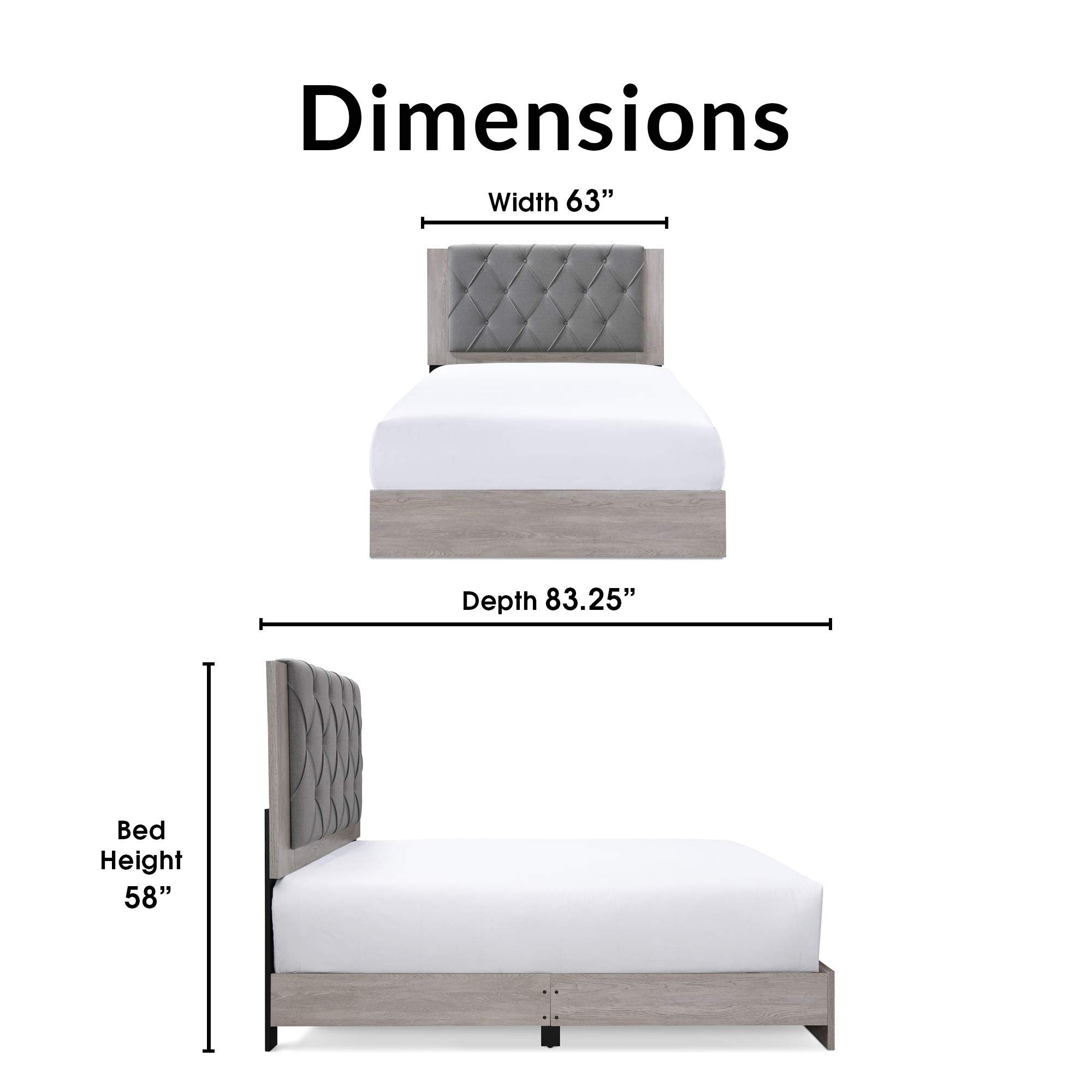 Kenton Panel Bed Frame with Diamond Tufted Upholstered Headboard - Queen Size Light Gray Platform Bed - Easy Assembly Modern Bedroom Furniture for Master Bedroom, Guest Room & Apartment