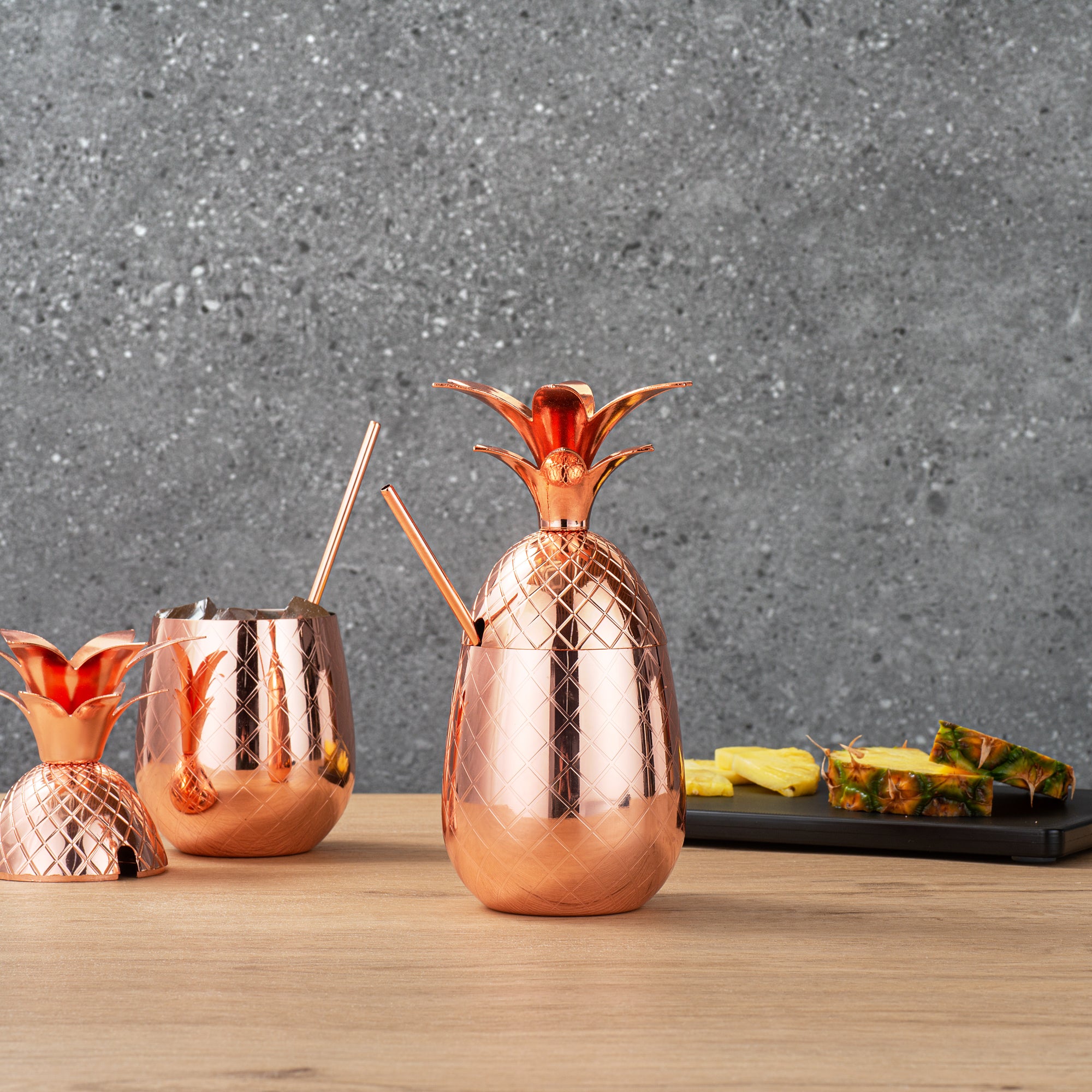 Bar Lux 16 oz Copper Plated Stainless Steel Pineapple Tumbler Cup - Insulated Double Wall Vacuum Flask for Cold & Hot Drinks - Perfect for Beach, Pool, Office & Outdoor Activities (3.5