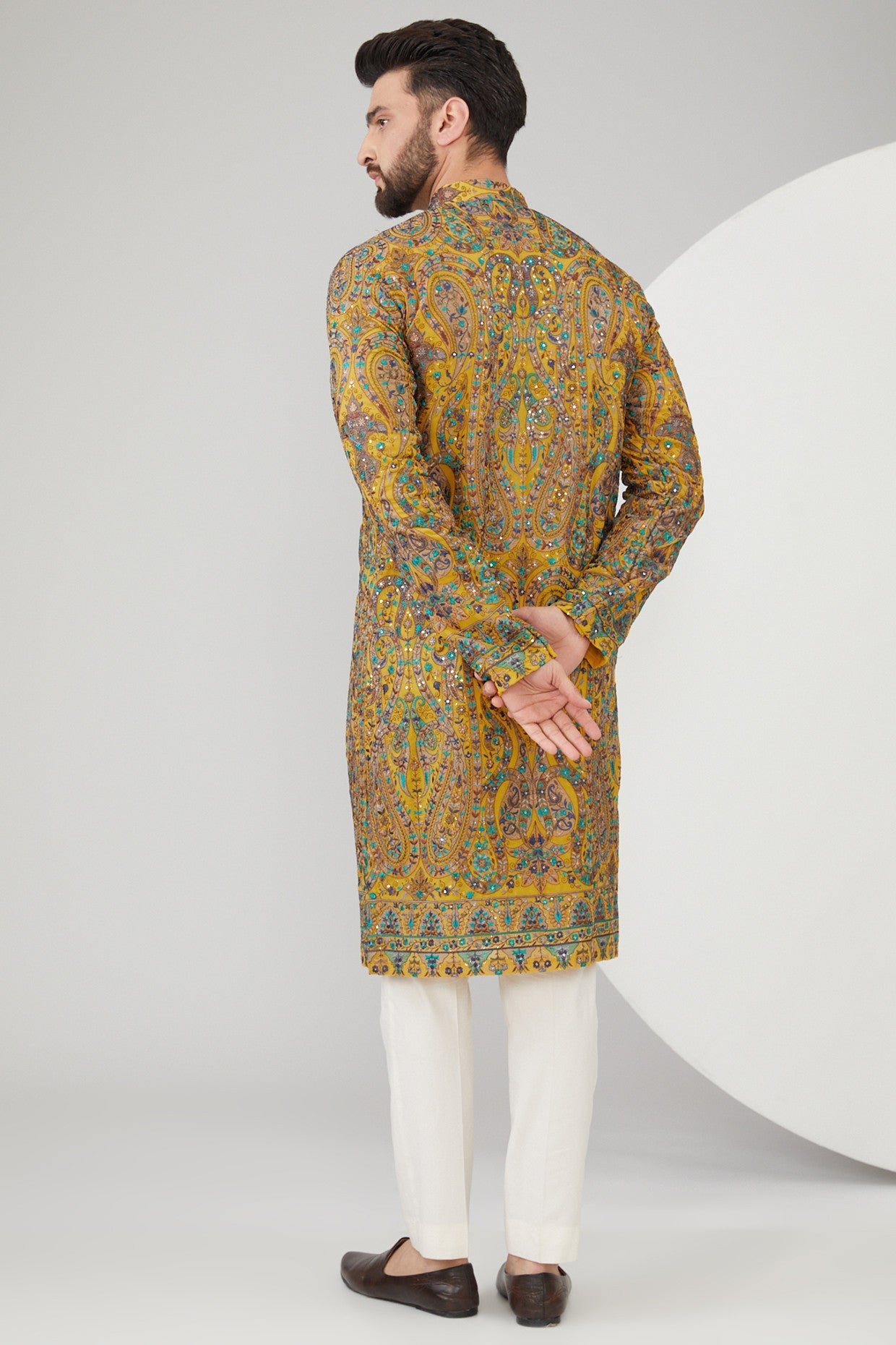 Mustard Yellow Georgette Kalamkari Embroidered Kurta for Women - Traditional Indian Ethnic Wear for Festivals, Weddings & Special Occasions