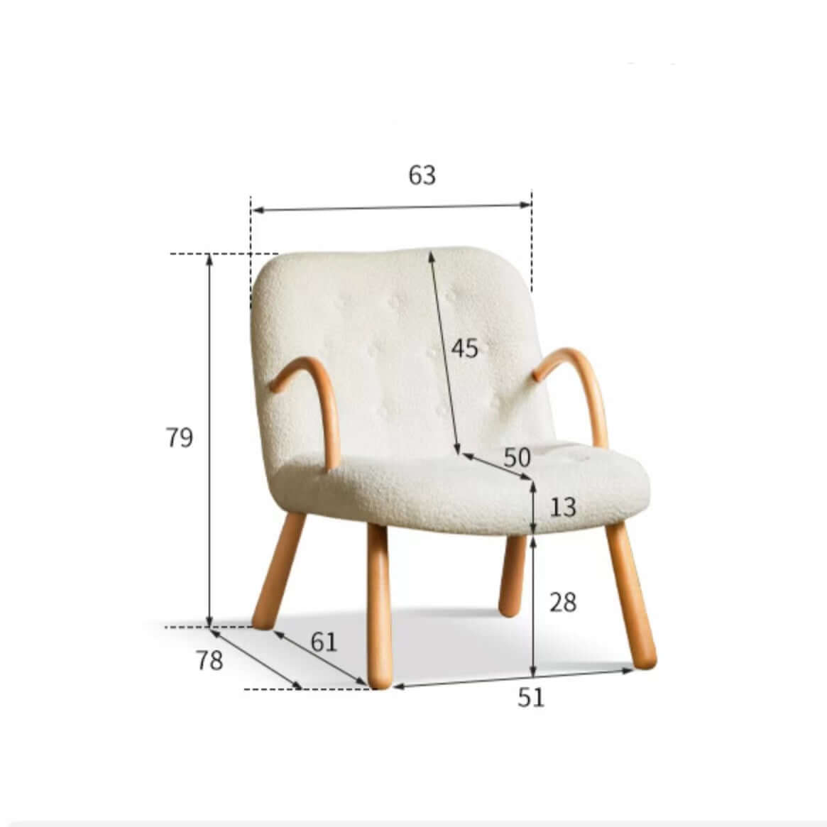 White & Green Boucle Sherpa Lounge Chair with Solid Wood Frame - Cozy Armchair for Living Room, Bedroom, or Office Reading Nook