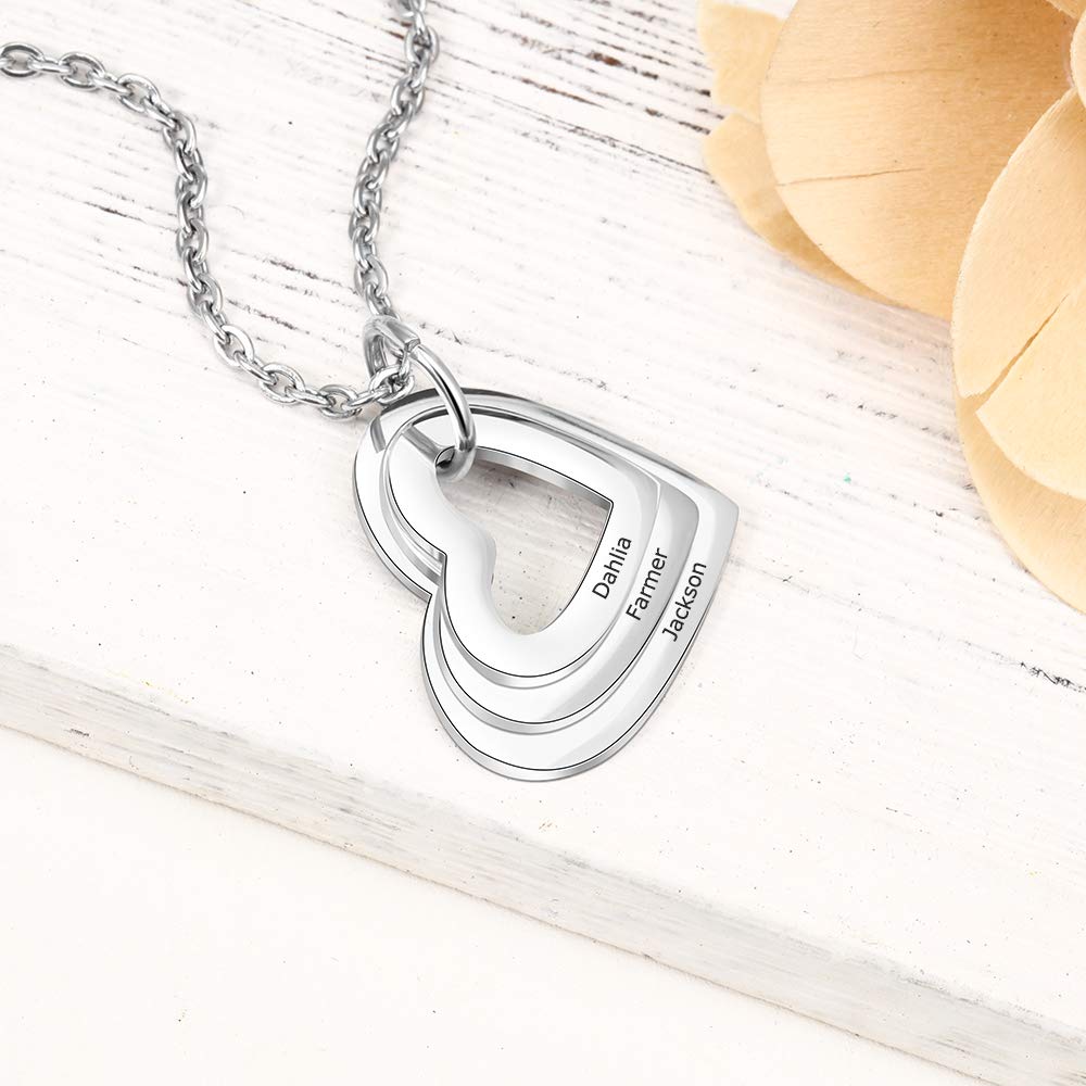 Personalized Mother Name Necklace - 2-5 Hearts Stainless Steel Pendant - Perfect Gift for Women