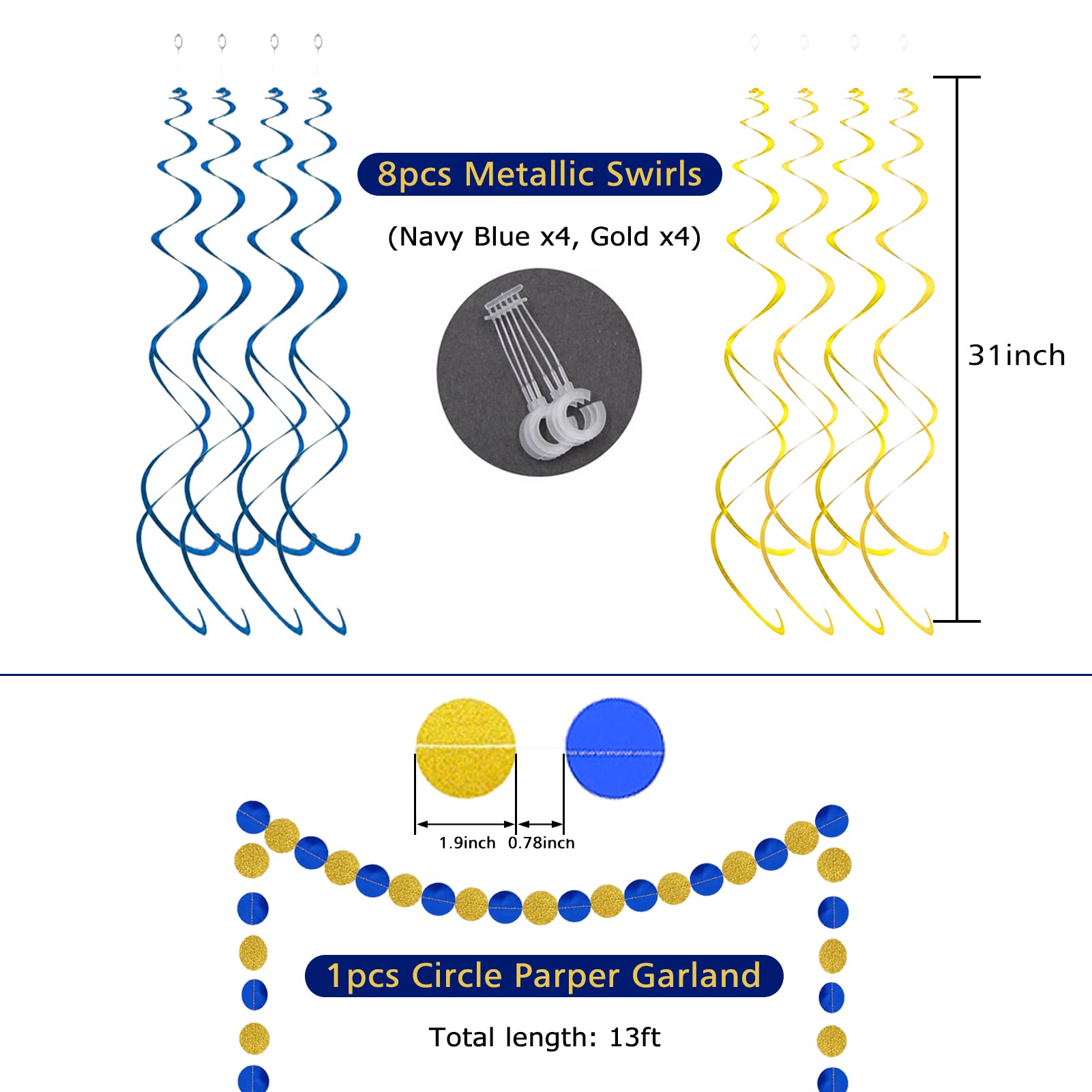 Navy Blue Birthday Party Decorations Set - Happy Birthday Banner, Paper Honeycomb Balls, Circle Garland & Hanging Swirls - Perfect for Men's Birthday, Anniversary & Graduation Celebrations