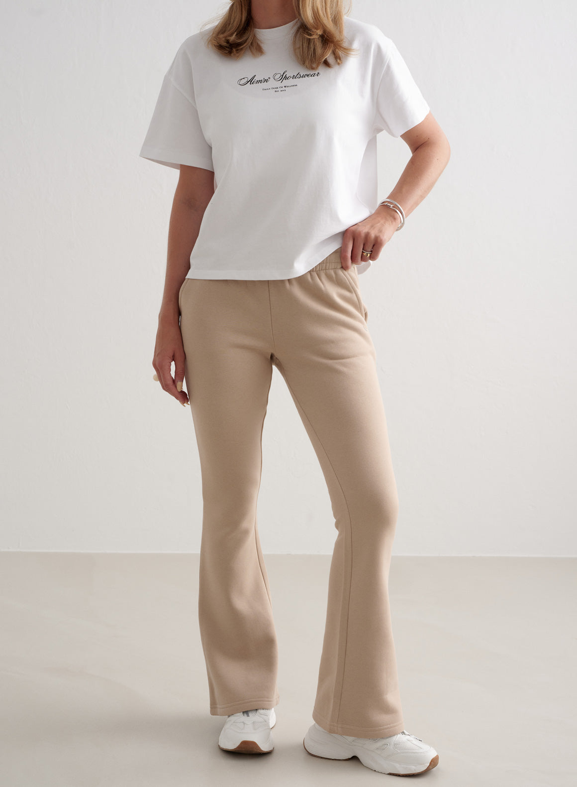 Women's High Waisted Beige Flare Sweatpants - Soft Lounge Pants for Yoga, Running & Casual Wear