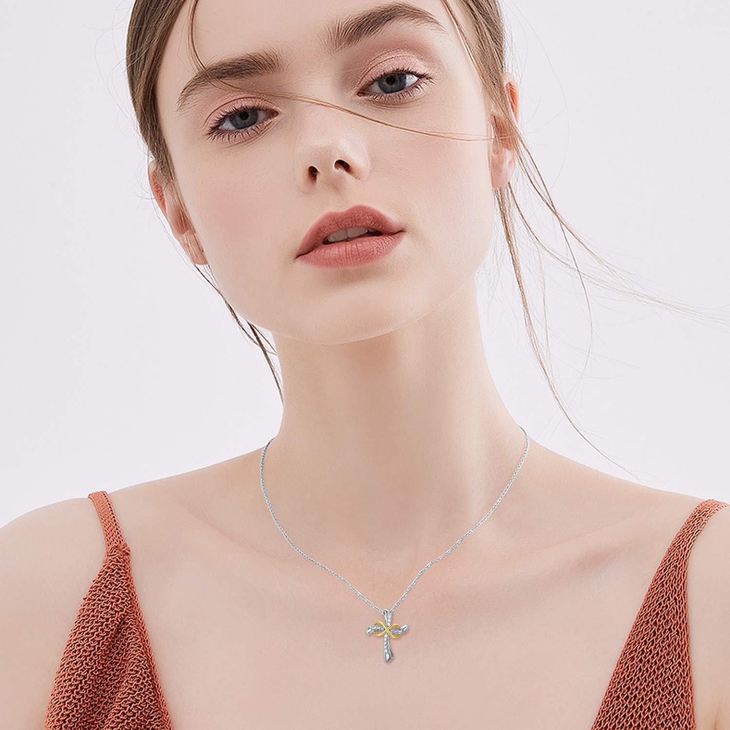 14K Gold Cross Necklace for Women - Infinity Cross Pendant with Moissanite Stones, Elegant Religious Jewelry Gift for Birthday, Christmas, Baptism & Special Occasions - Perfect for Church, Weddings & Everyday Wear