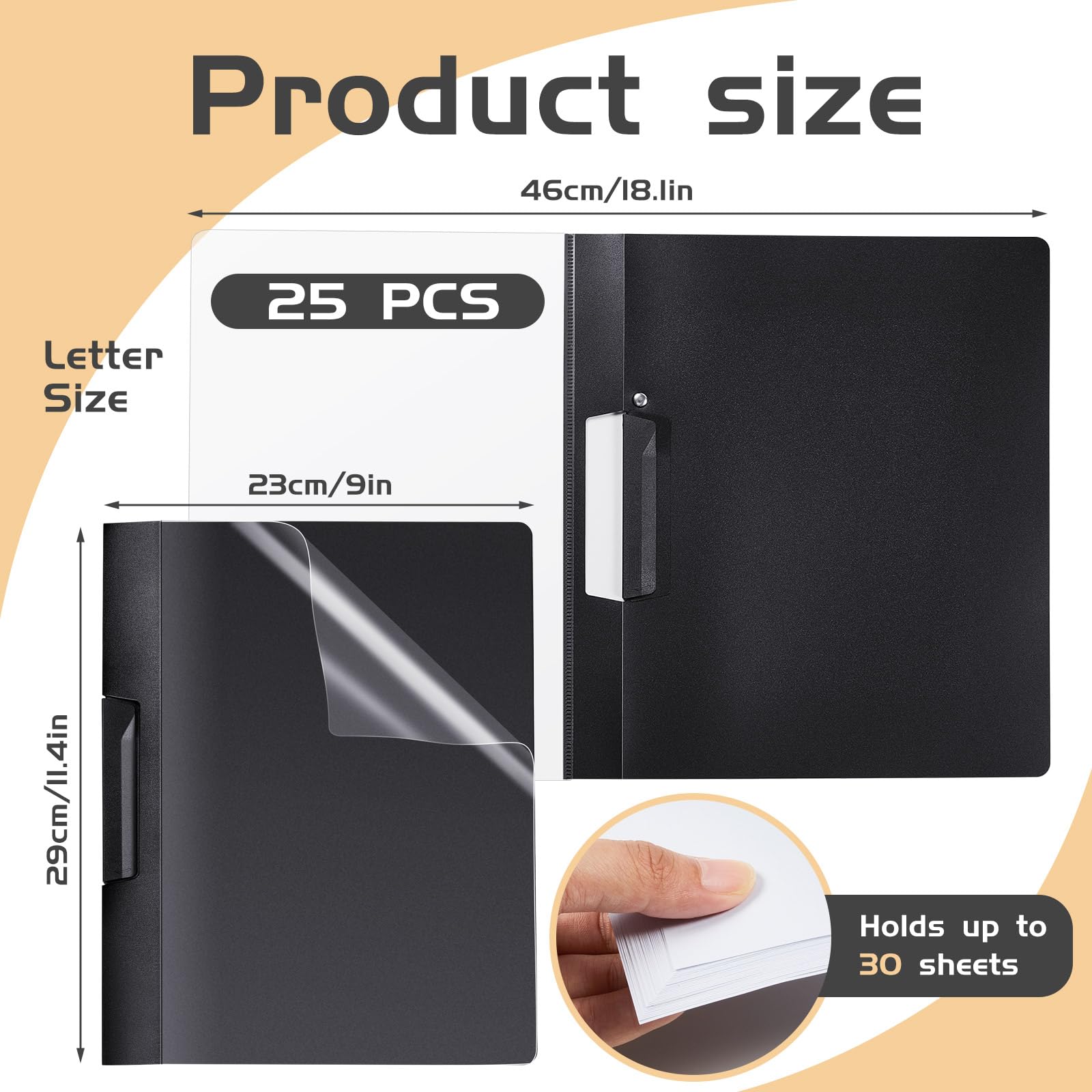 Maitys 25 Pack Clear Report Covers with Clip - 11.4 x 9 Inch Transparent Presentation Folders for Letter Size Documents - Perfect for Resumes, Interviews, Reports & Office Organization (Black)