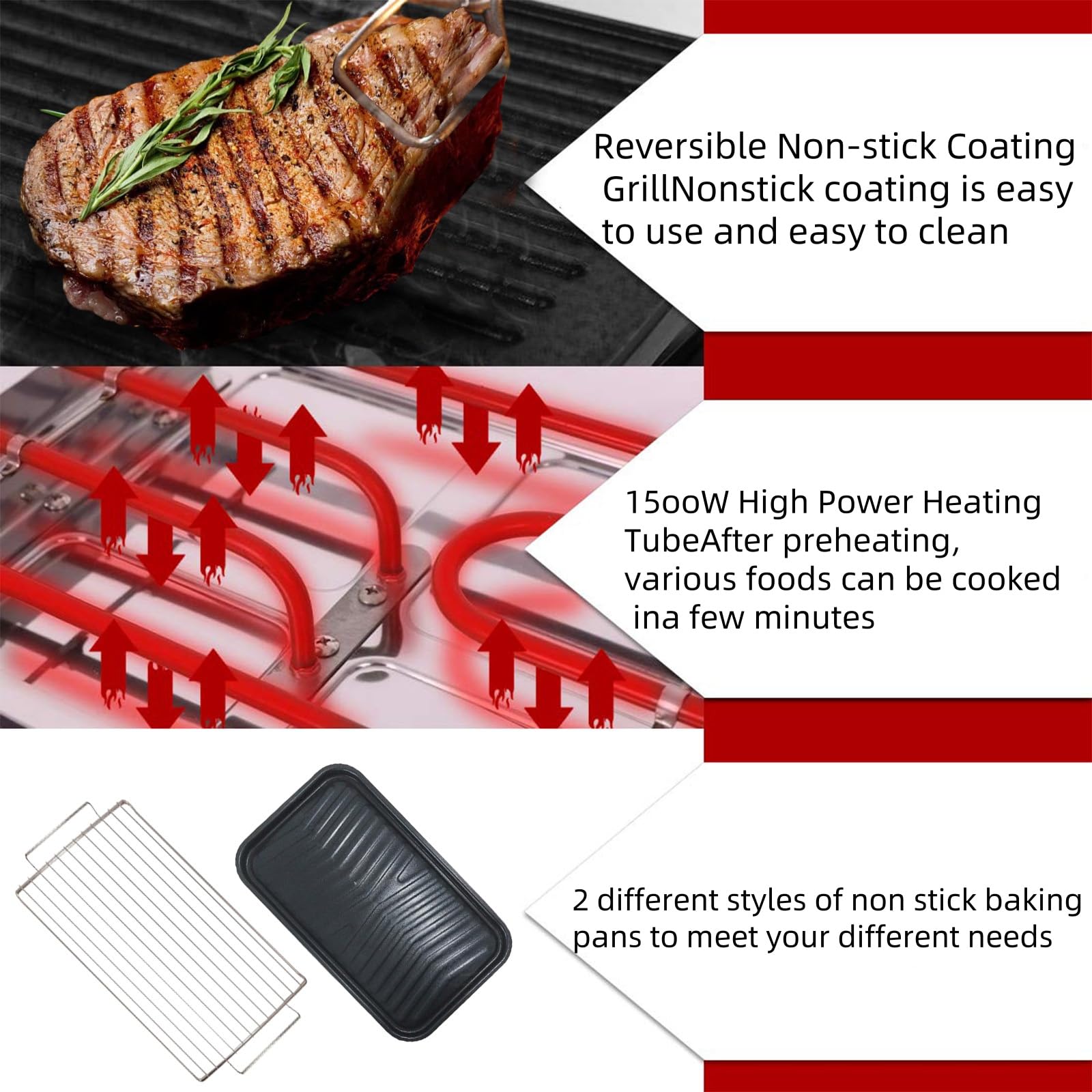 Smokeless Indoor Electric Grill - 2000W Non-Stick Griddle with Removable Grill Plate & Large Cooking Surface | Perfect for Family BBQs, Apartment Cooking & Healthy Meals