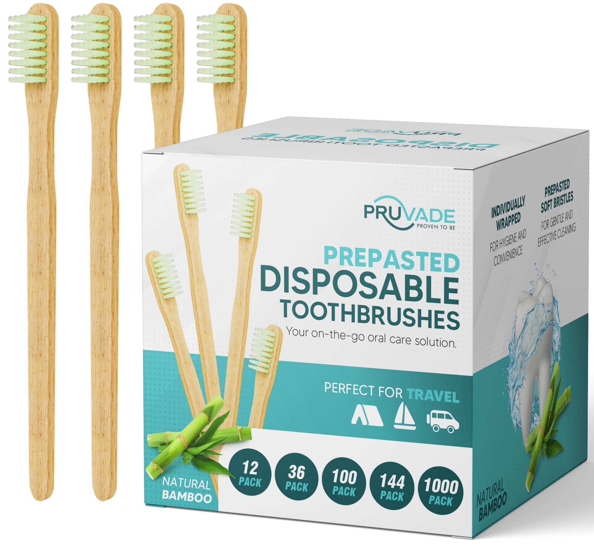144 Pack Disposable Bamboo Toothbrushes with Built-in Toothpaste - Eco-Friendly Prepasted Toothbrushes Individually Wrapped | Soft Bristles for Travel, Camping, Work, Emergency Kits & On-the-Go Oral Care