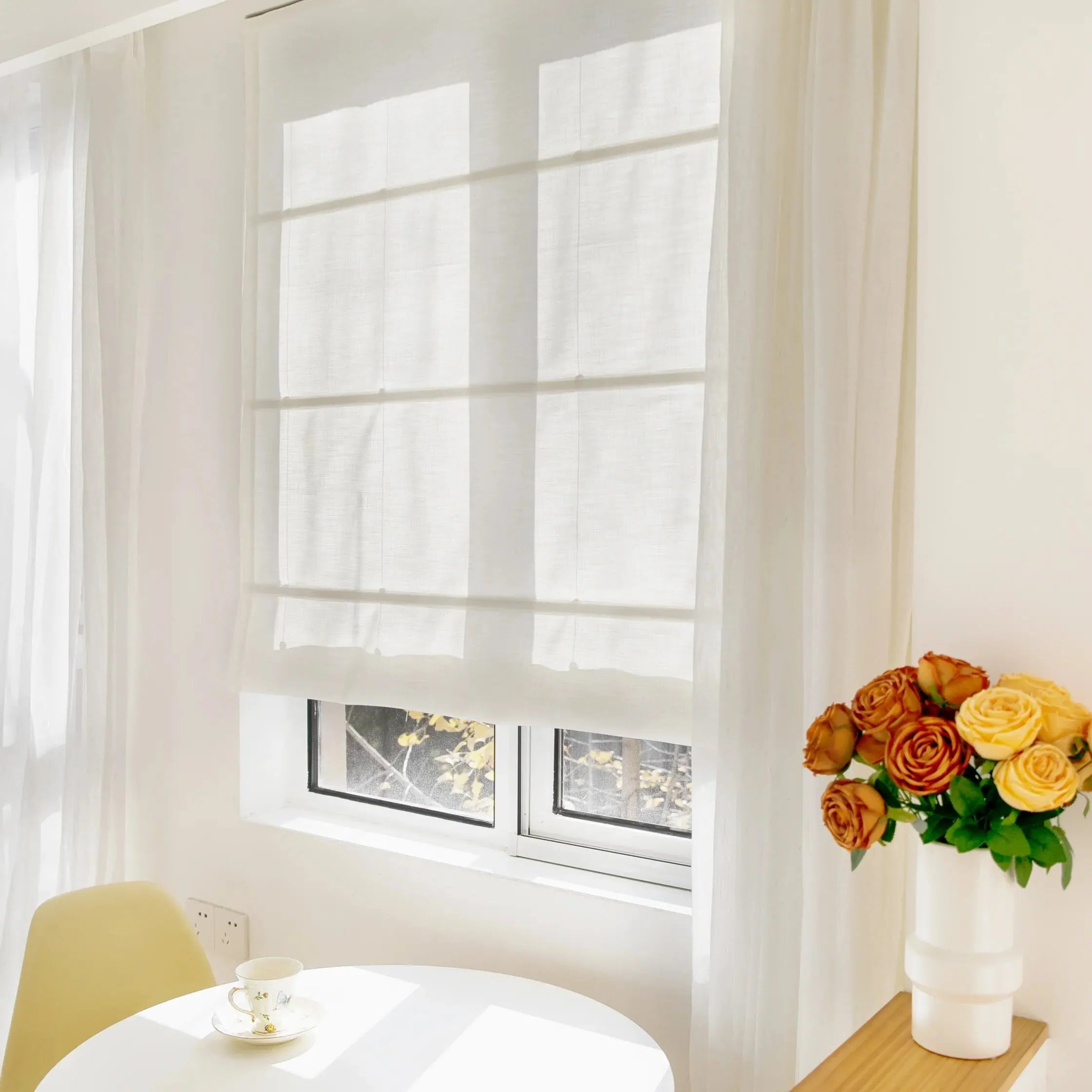 Custom Cordless Flat Fold Roman Shades - Blackout & Light Filtering Window Treatments for Living Room, Bedroom & Home Office