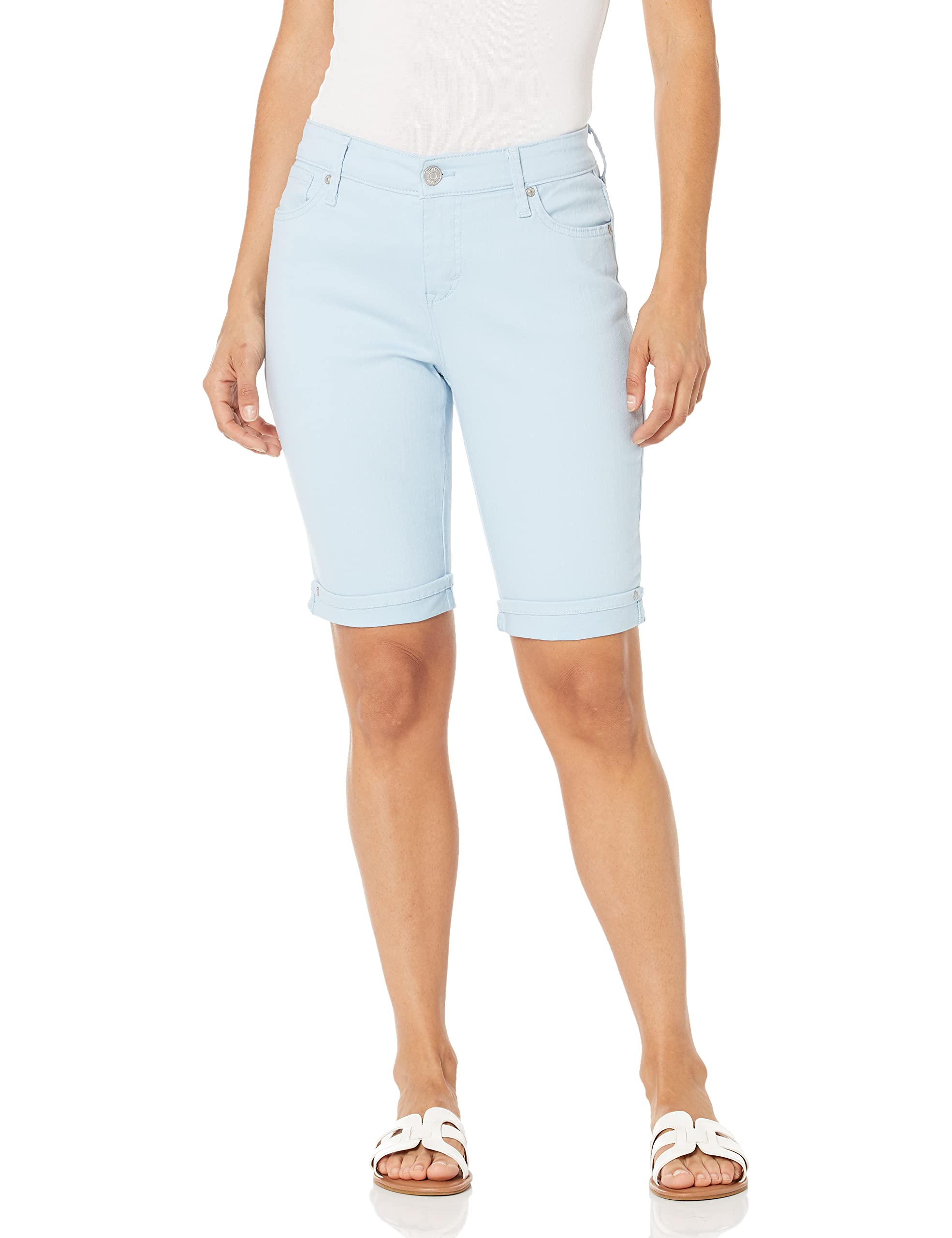 Gloria Vanderbilt Women's Mid Rise Feminine Cut Bermuda Shorts - Pale Sky, Size 16 Petite Regular | Comfortable Casual Summer Shorts for Women | Perfect for Beach, Shopping & Outdoor Activities