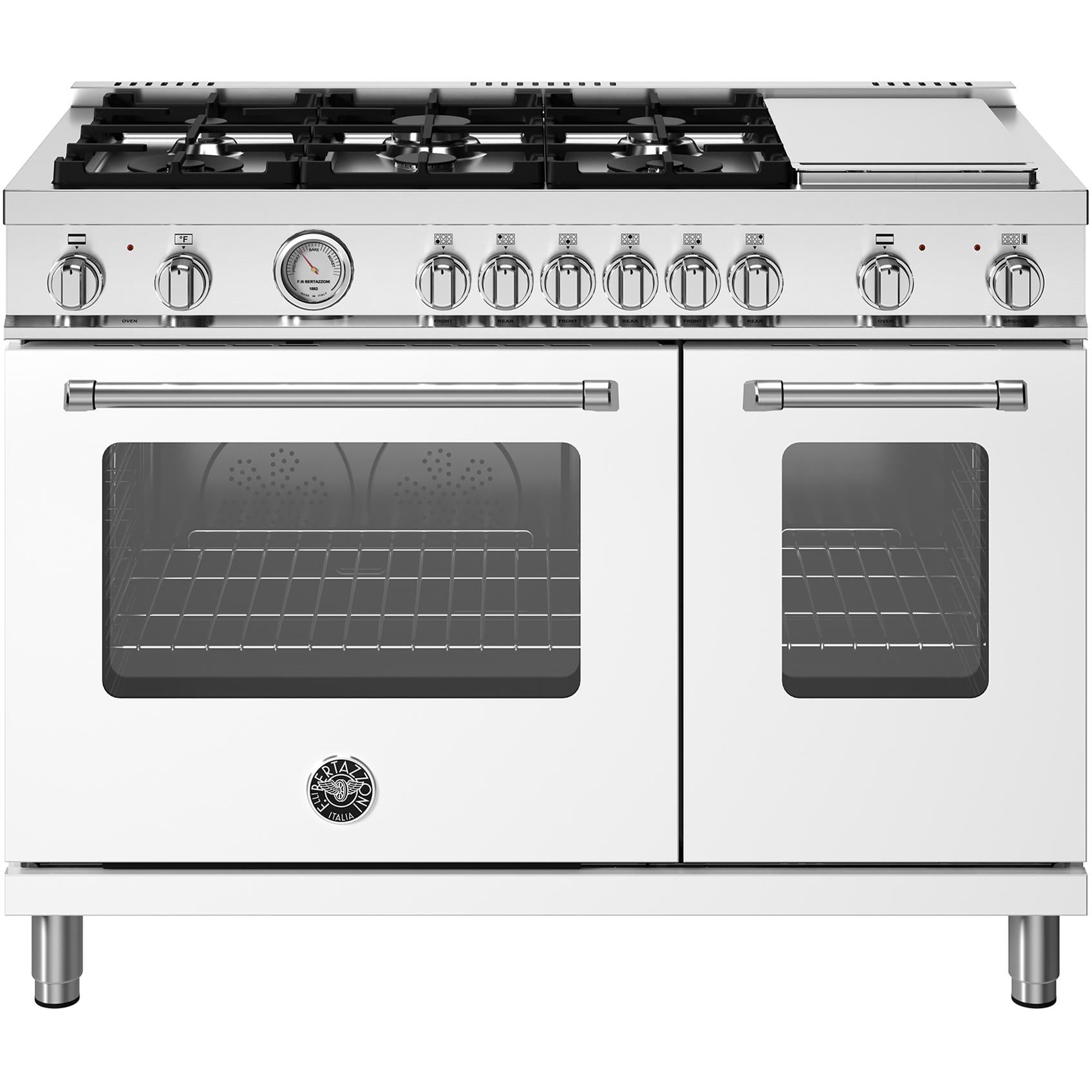 Bertazzoni 48 Inch Freestanding Dual Fuel Range with Griddle - MAS486GDFMBIV | Professional Gas & Electric Oven with Cast Iron Grates | Ideal for Home Chefs & Modern Kitchens
