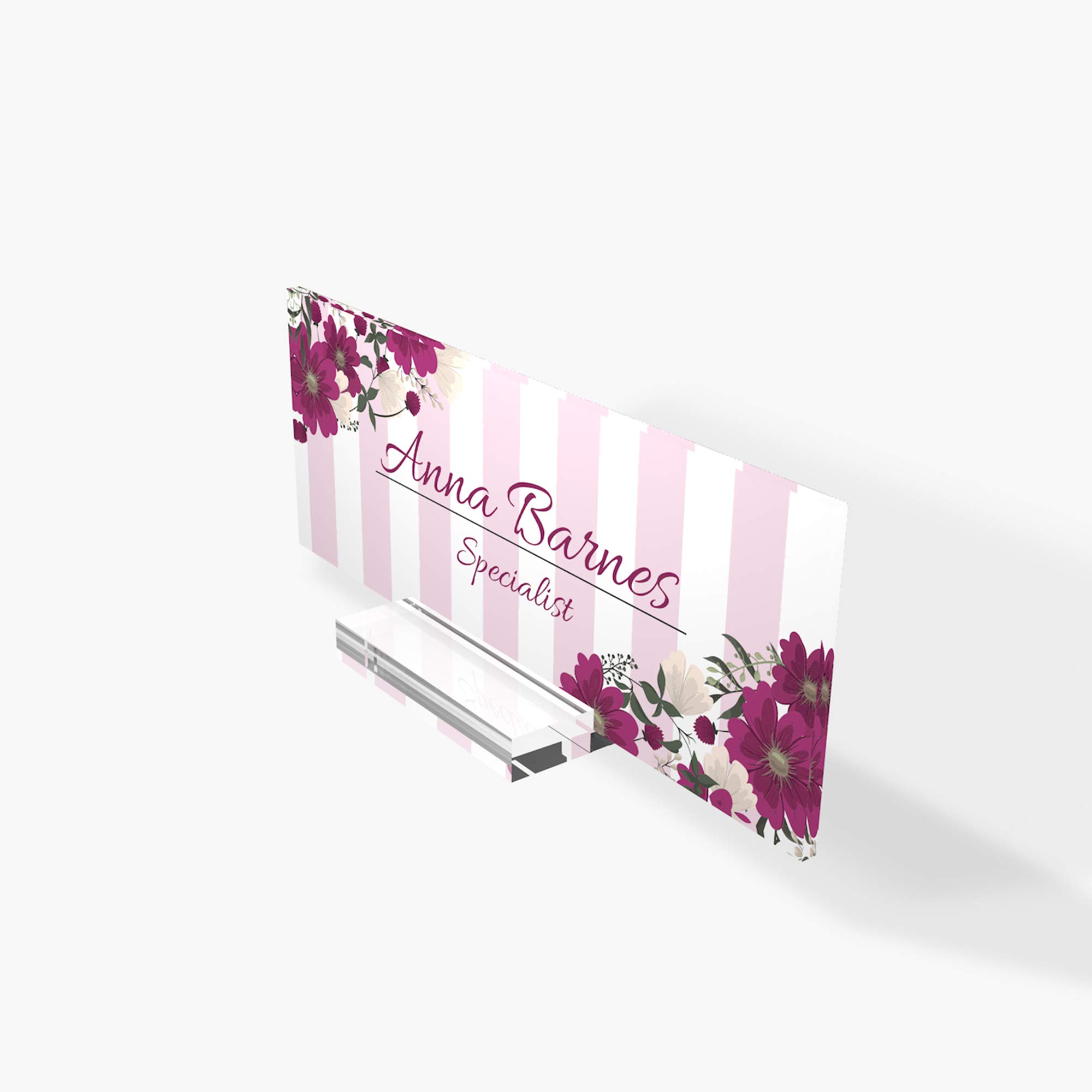 Personalized Desk Name Plate - Modern Office Sign for Women, Home & Office Decor - Custom Name Holder with Magenta Flower Design (8