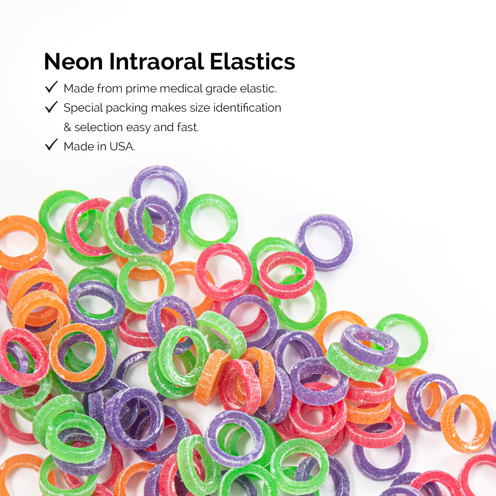 JMU Orthodontic Elastics 5/16 Medium - 500 Pack Latex-Free Neon Intraoral Rubber Bands for Braces | Made in USA | Perfect for Teeth Alignment & Orthodontic Treatment