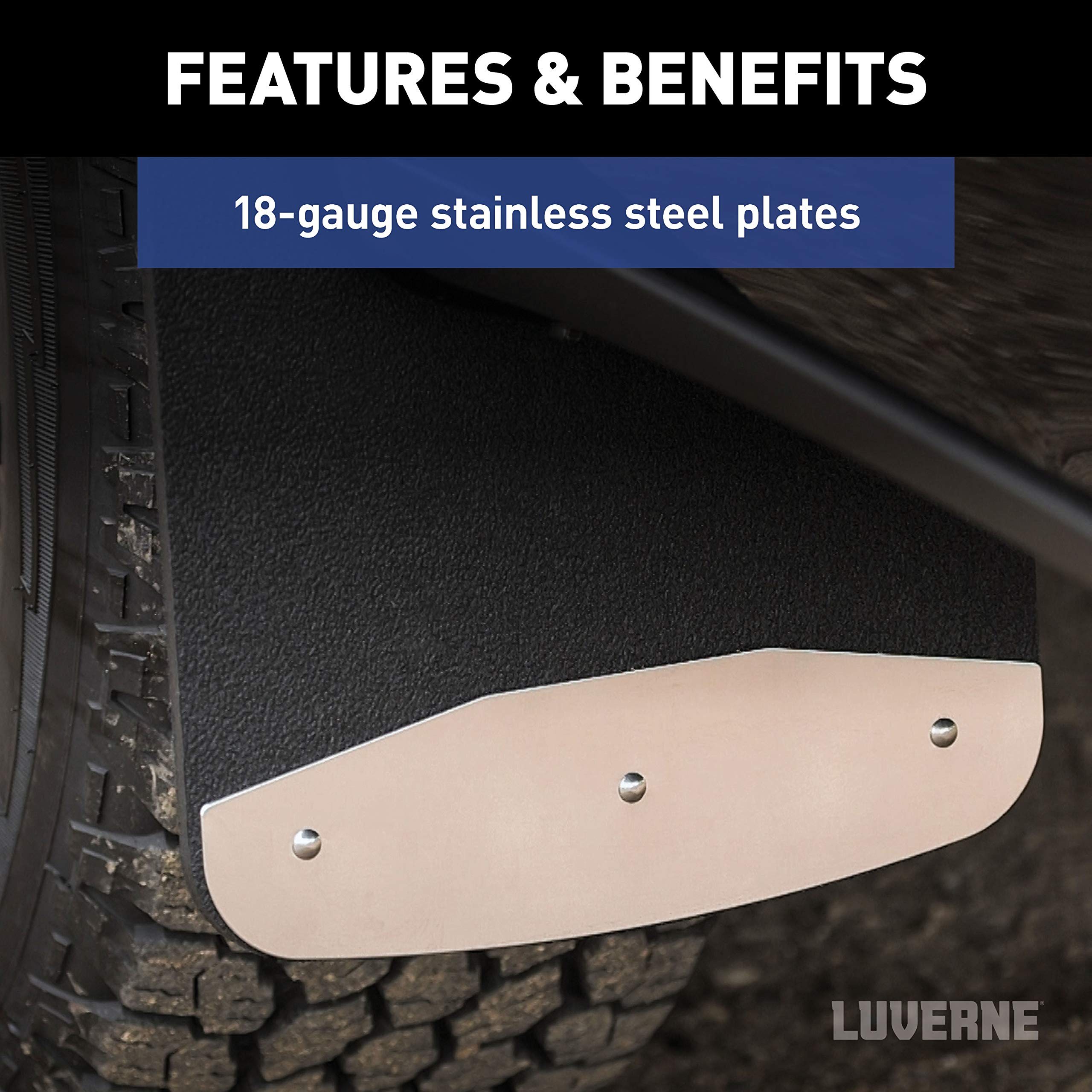 LUVERNE 251723 Textured Rubber Mud Guards with Polished Stainless Steel Plates - Heavy Duty Truck Mud Flaps (1 Pair) - Perfect for Pickup Trucks, Semi Trucks & Off-Road Vehicles - Durable Splash Protection for All Weather Conditions