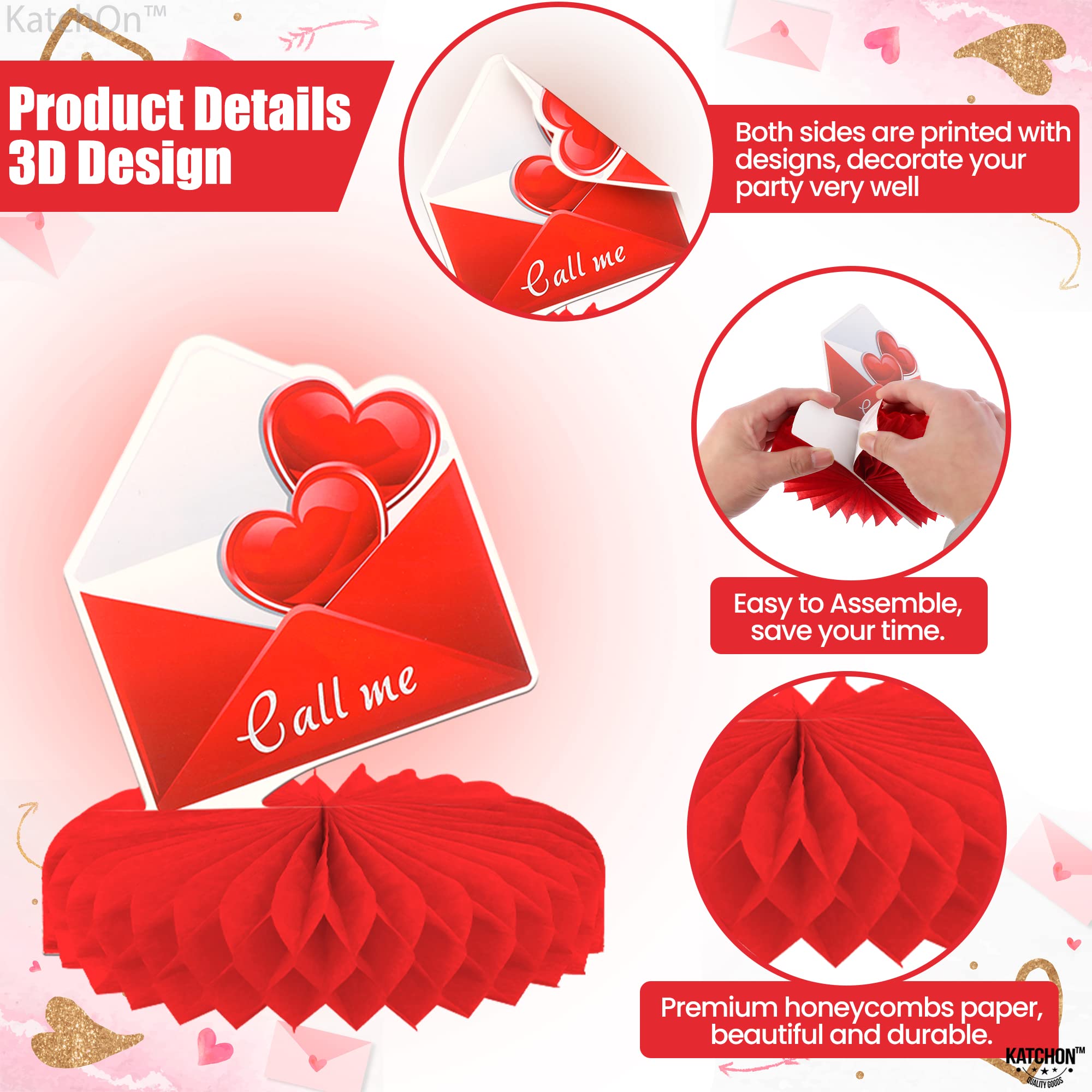 KatchOn 9-Pack 3D Red Heart Centerpieces for Tables - Love & Wedding Decor, Party Table Decorations | Perfect for Valentine's Day, Anniversary Celebrations & Romantic Dinners