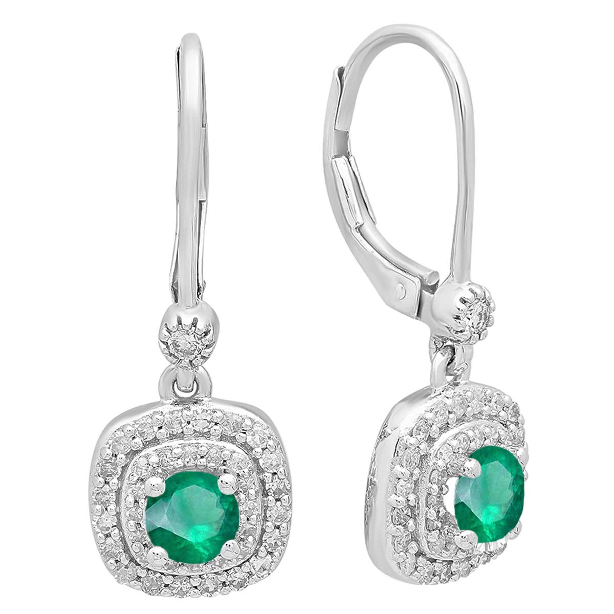 1.05 Cttw 10K White Gold Round Diamond Halo Drop Earrings for Women - Dazzlingrock Collection | Elegant Dangling Earrings for Parties, Weddings & Special Occasions