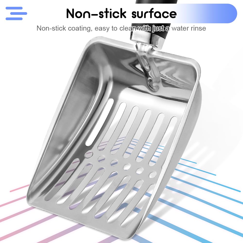 Premium Stainless Steel Cat Litter Scoop - Durable Metal Litter Scooper with Sturdy Mesh Design for Easy Cleaning | Perfect for Cat Litter Boxes & Litter Trays | Silver (Ideal for Multi-Cat Homes & Large Litter Boxes)
