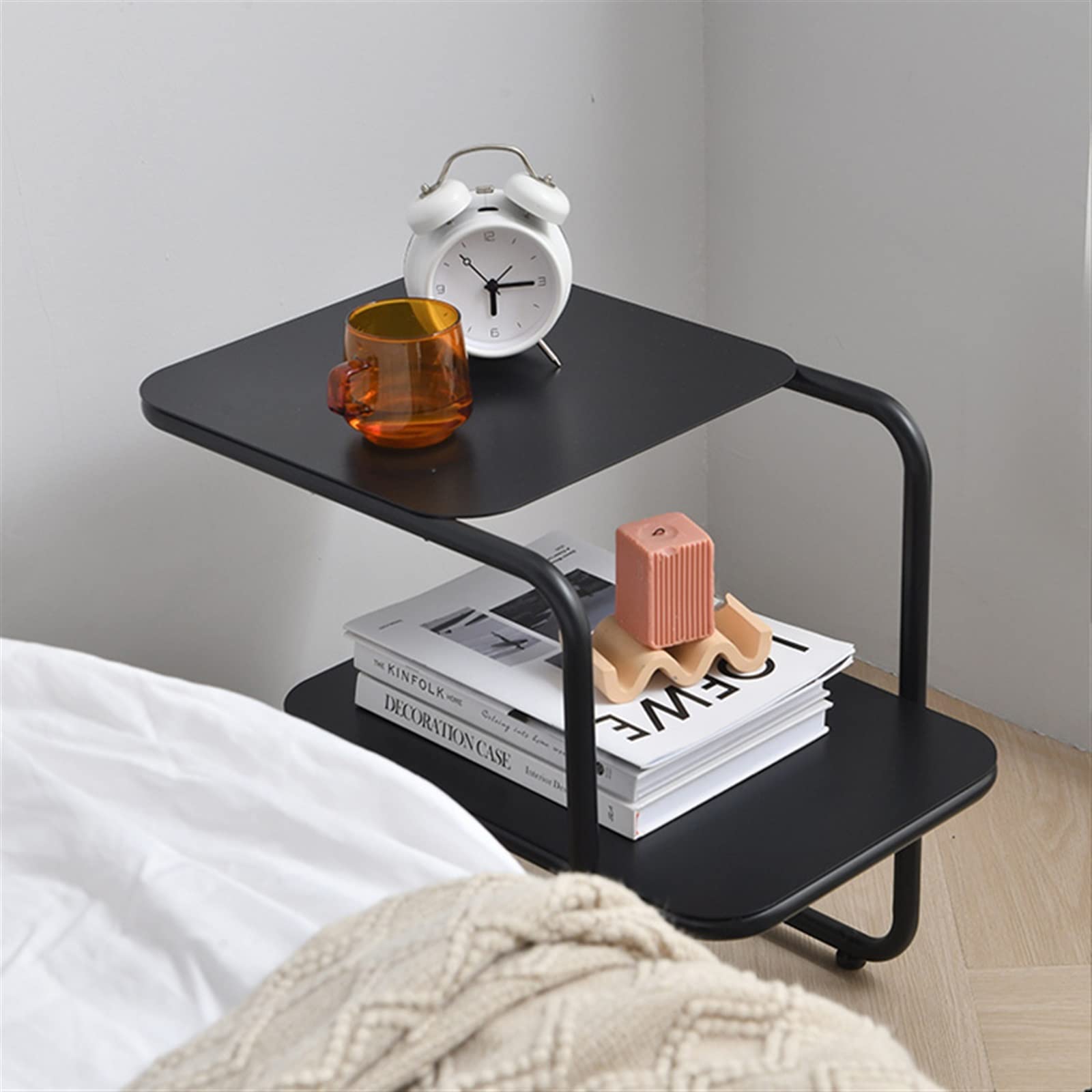 Modern 2-Tier Coffee Table with Storage - Black Wrought Iron Side Table for Living Room, Bedroom, or Office - Perfect as Sofa End Table, Bedside Table, or Space-Saving Corner Table