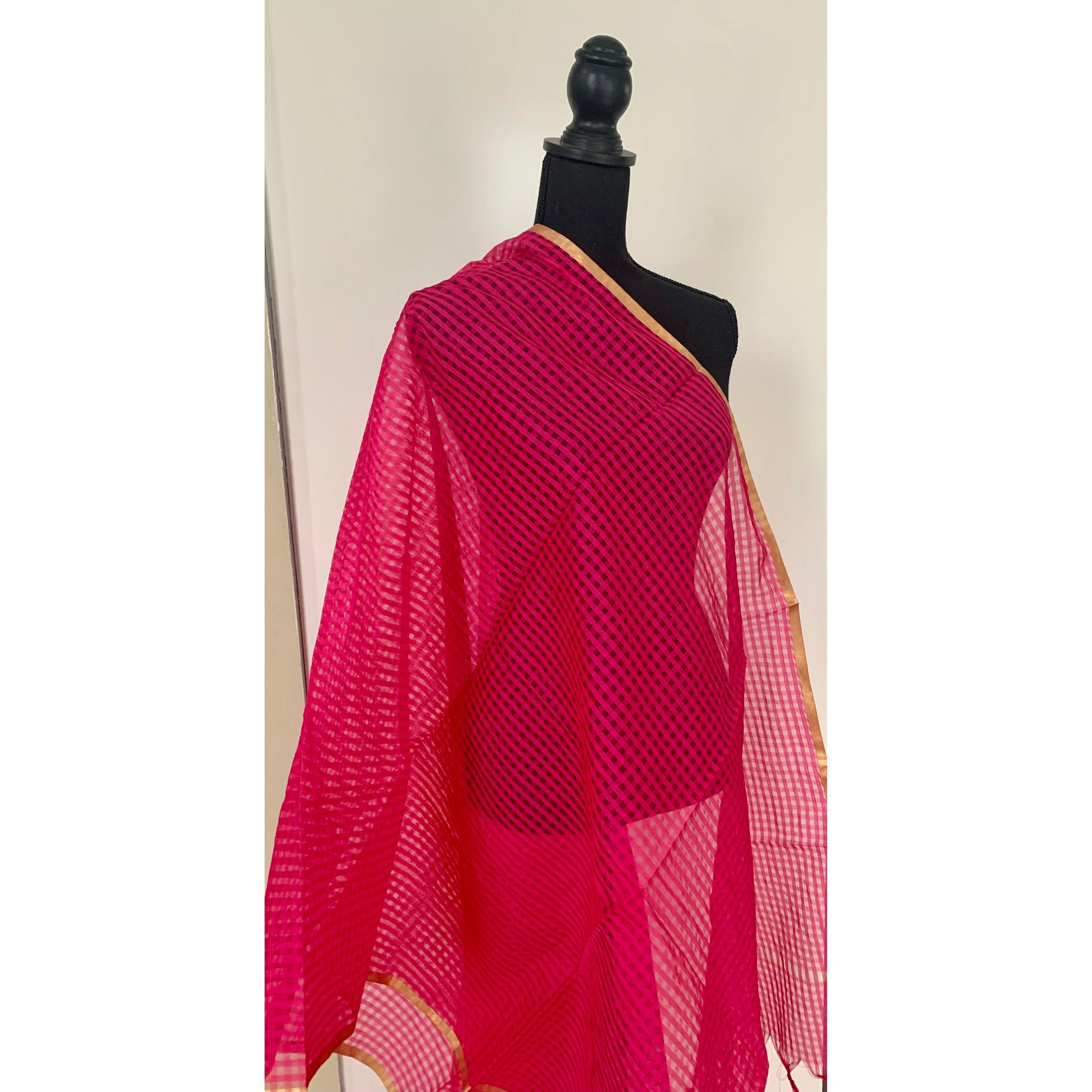 Elegant Pink Dupatta with Intricate Self Design & Gold Border - Perfect for Weddings, Parties & Festive Occasions
