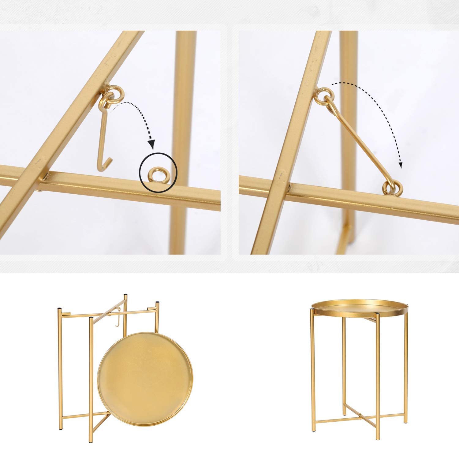Round Folding Metal End Table with Removable Tray - 16.9