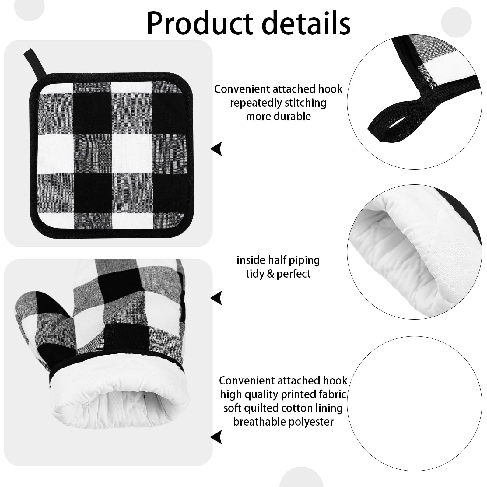 Newwiee 10-Piece Farmhouse Kitchen Decor Set - Plaid Style Dish Towels, Pot Holder, Oven Mitts, Non-Slip Rug & Window Valances - Black & White Holiday Baking & Cooking Essentials for Rustic Home Decor
